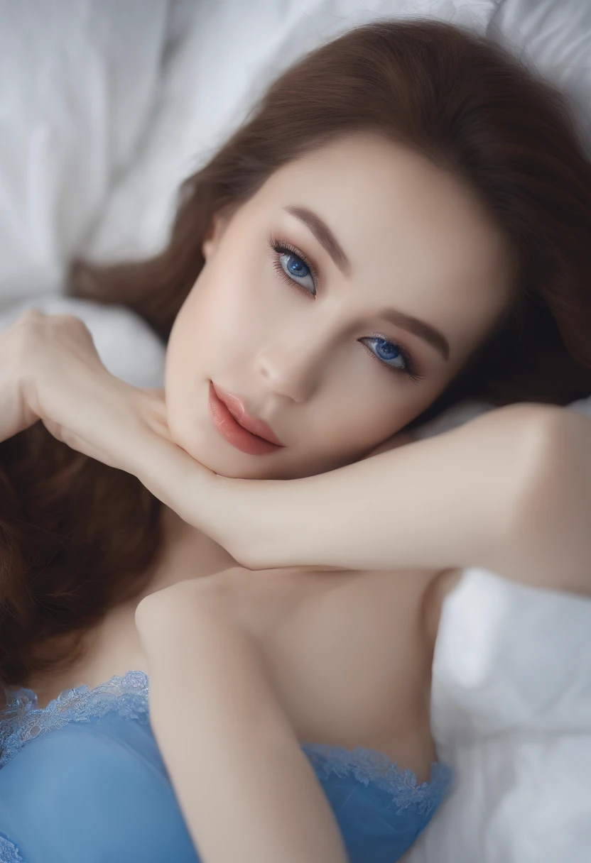 blue undergarments、Super cute、Super beauty、Russian、on the beds、Award-winning、White ultra-fine skin、13years、Ultra-fine、16kImagen