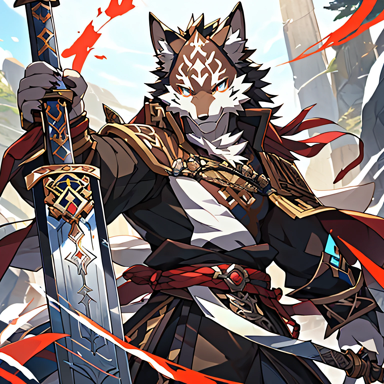 anime, Anime art, White wolf, sword, sword, sword, sword, sword, sword, sword, sword, sword, sword, sword, sword,, From Arknights, handsome guy in demon killer art, Keqing from Genshin Impact, detailed anime character art, crisp clear rpg portrait, trending on artstation pixiv, dnd fantsay art