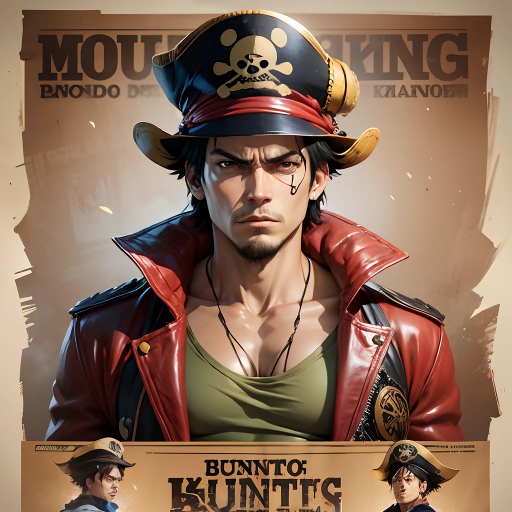 pirate king, anime, one piece, luffy, monkey d luffy, wanted poster, bounty poster, 4k, detailed details, fierce expressions, ((8k,4k)) --auto --s2