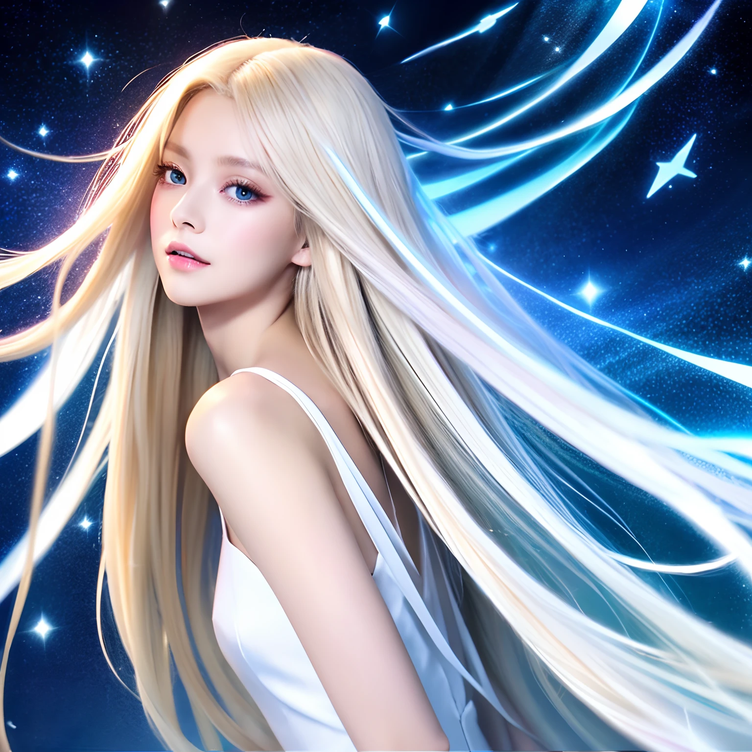 Paint a watercolor scene capturing the ethereal beauty of space, with the Enterprise NCC-1701-D gracefully exploring distant galaxies. Reference the soft and dreamy watercolor style of artists like Alphonse Mucha.