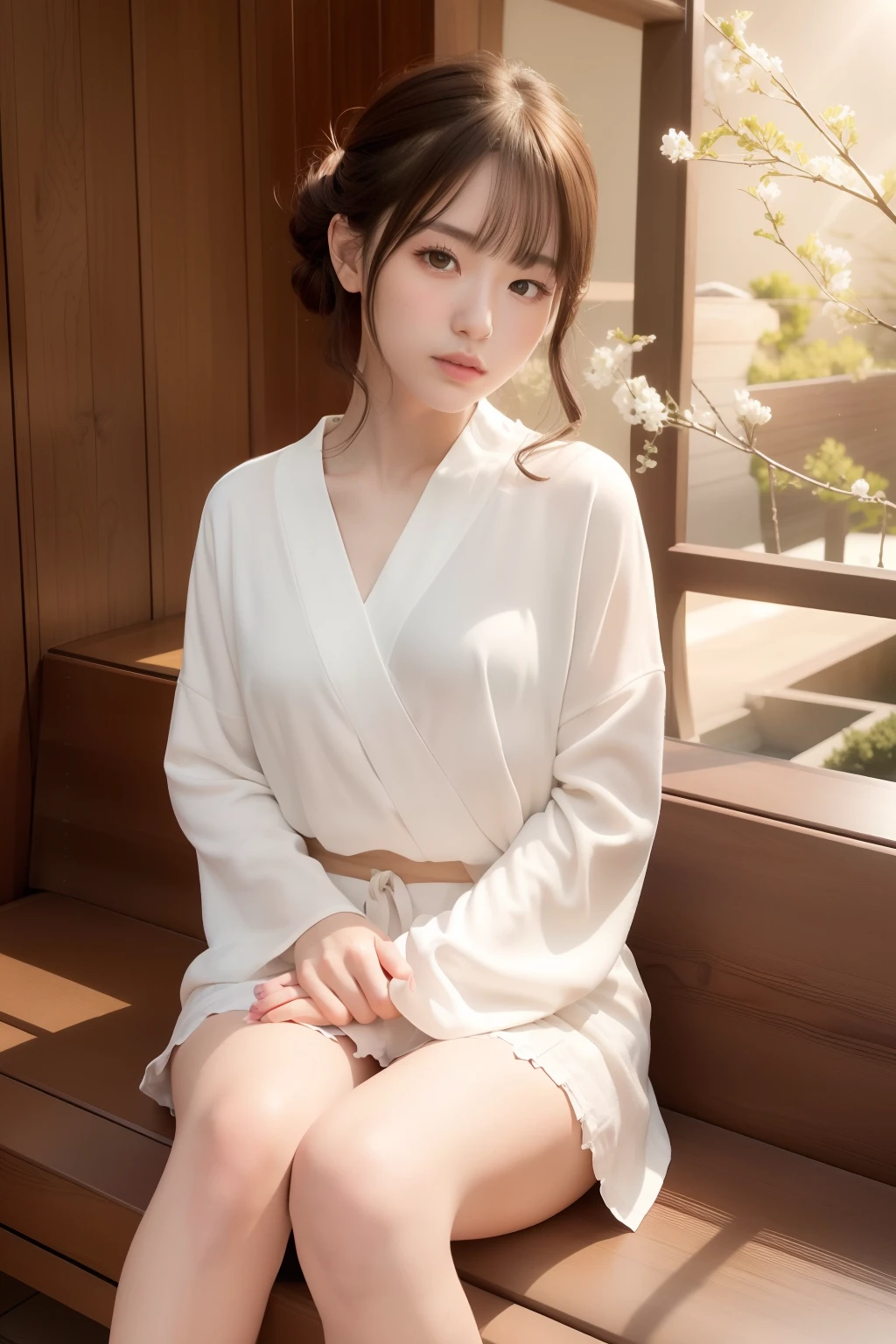 (top-quality,masterpiece:1.3,超A high resolution,),(ultra-detailliert,Caustics),(Photorealsitic:1.4,RAW shooting,)Ultra-realistic capture,A highly detailed,high-definition16Kfor human skin、 Skin texture is natural、、The skin looks healthy with an even tone、 Use natural light and color,One Woman,japanes,,kawaii,Curly hair,Sitting on a cozy sofa,cross one's legs,Soft light,(depth of fields、chromatic abberation、、Wide range of lighting、Natural Shading、)、(Exterior light at night:1.4)