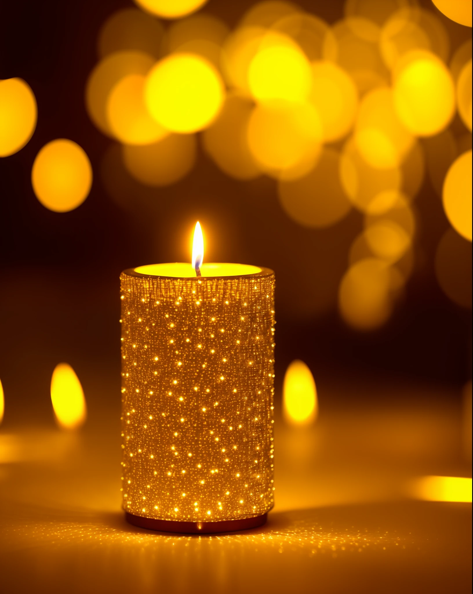 there is a candle that is lit up in the dark, dark bokeh in background, glowing lights intricate elegant, bokeh backdrop, many glowing lights, bokeh intricate details, with glowing lights at night, diffused lights, intricate sparkling atmosphere, glowing lights intricate, thin glowing lights, bokeh lights, lots of lights, warm yellow lights, beautiful glowing lights
