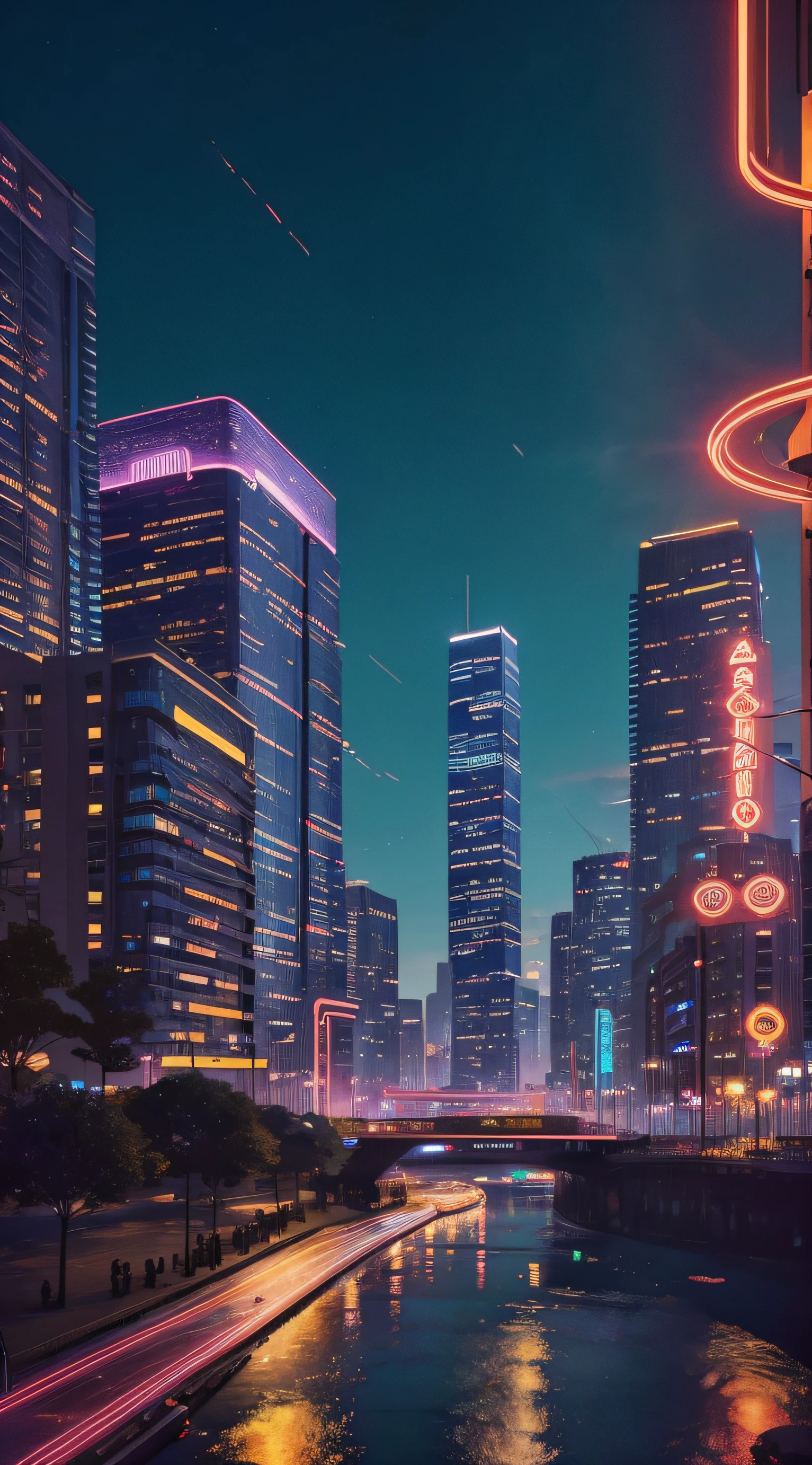 A futuristic cityscape emerges from the darkness, illuminated by vibrant red neon lights that snake through the city streets. The city is bathed in a colorful glow, creating a dynamic and electrifying atmosphere. The ultrasharp details of the buildings and architecture are visible, showcasing the meticulous craftsmanship and intricate design of the city's structures. The colors are saturated and vibrant, adding a sense of energy and life to the scene. The overall image quality is of the highest standard, with a resolution of 4k or higher, allowing for a level of detail that is truly breathtaking. The lighting in the scene is carefully designed, providing a studio-like atmosphere with dramatic highlights and shadows. The scene evokes a sense of excitement and wonder, inviting the viewer to explore the city and discover its hidden beauty. The image can be compared to an iPhone wallpaper, as it is stunning and captivating, worthy of being displayed on a mobile device for all to admire.