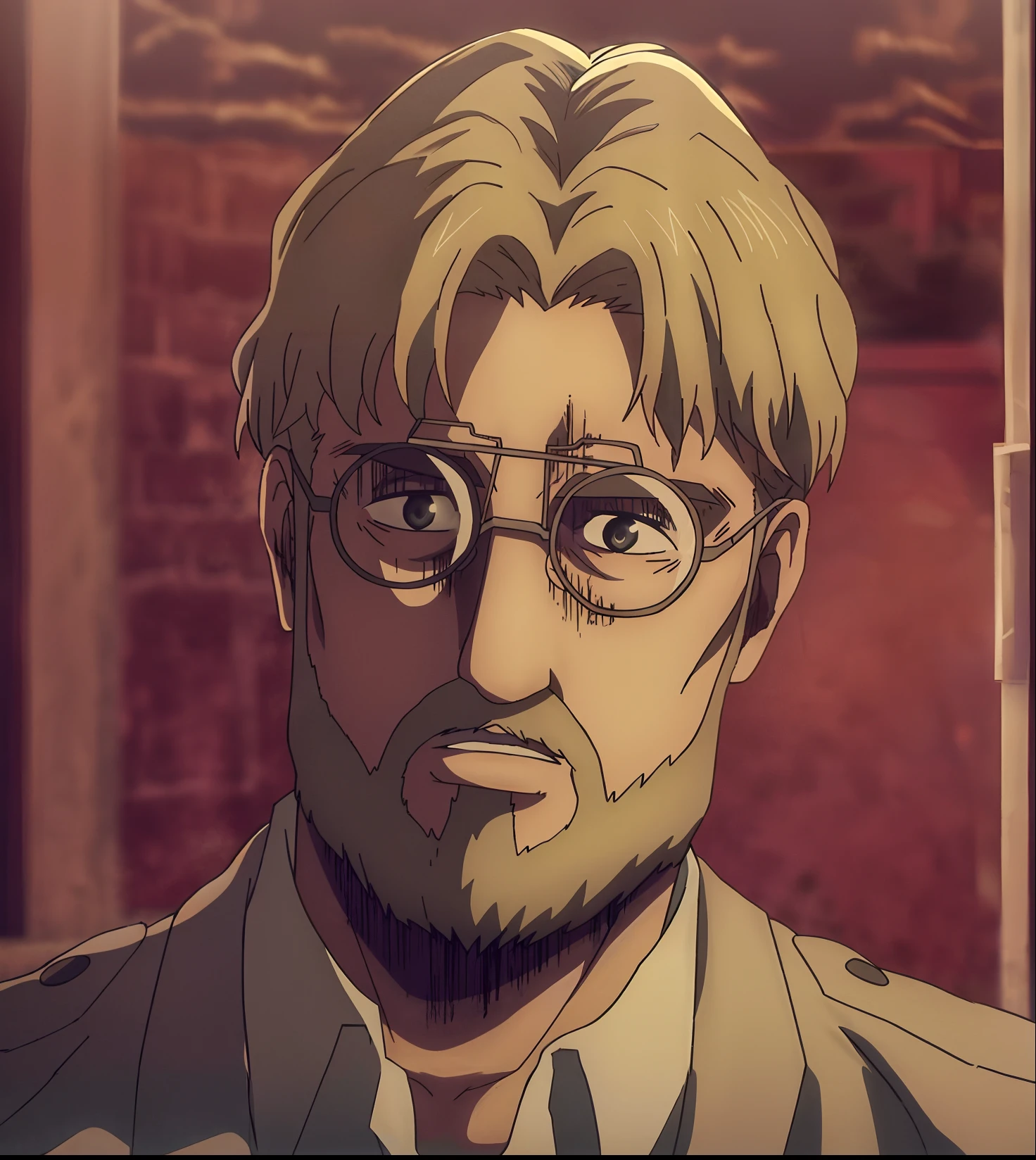 There's a man with glasses and a beard in a suit, walter white in attack on titan, from attack on titan, (Attack on Titans anime), no filme de anime, Em Attack on Titan, Retrato de Eren Yeager, Estilo de Hajime Isayama, Donald Trump on attack on Titan, attack on titan covert art, Hideaki ano anime