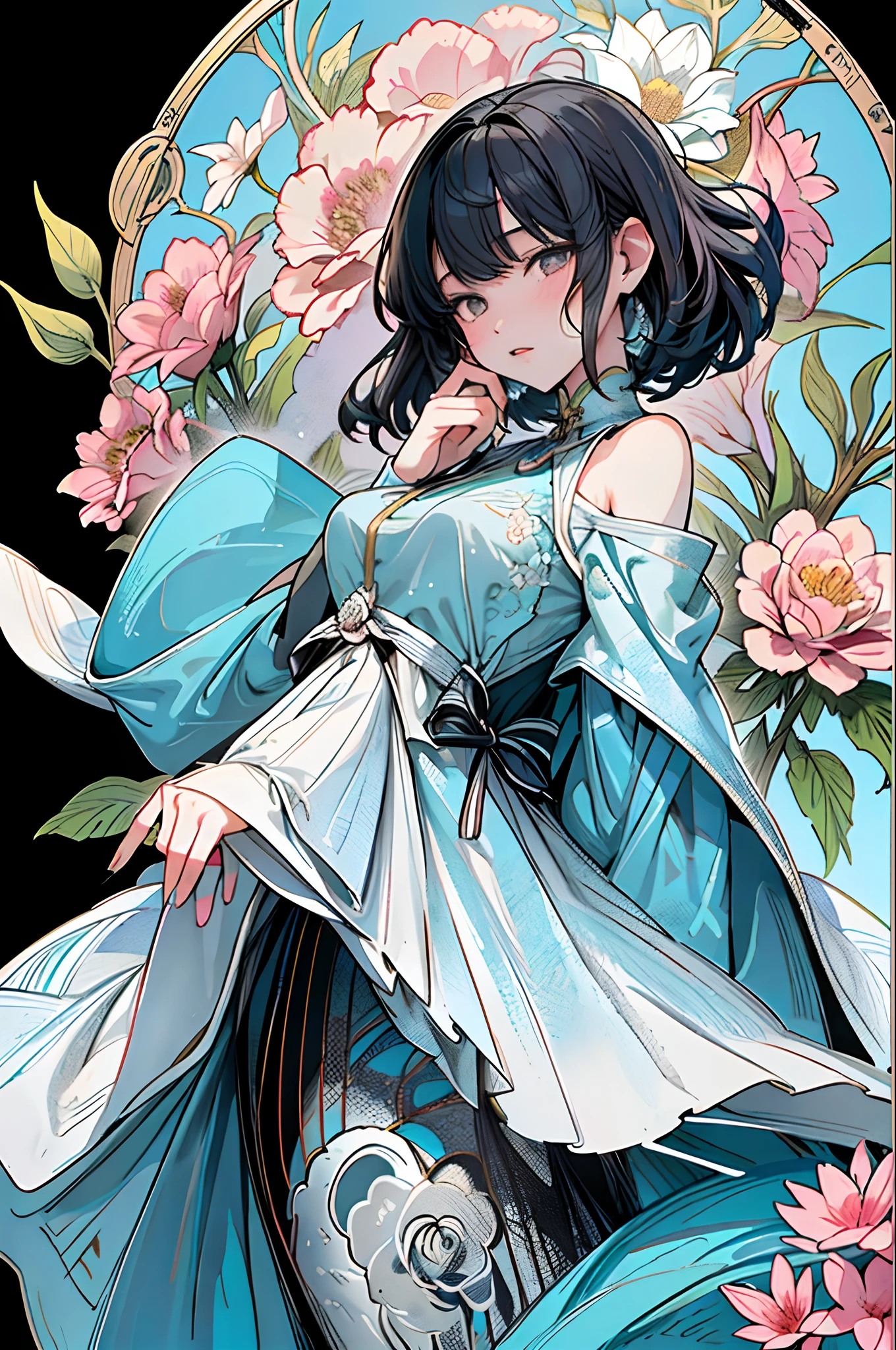 (masterpiece、top-quality、top-quality、Official art、Beautifully Aesthetic:1.2)、(1girl in:1.3)、ighly detailed、(Fractal Art:1.1)、(Color:1.1) (Colorful flowers:1.3)、(Yuko Higuchi:1.4)、Yuko Higuchi、(Yaw:1.2)、(line-drawing)、line-drawing、Pen drawing、Zentangle、(Tattoo patterns:1.2)、(complex lines)、(masterpiece)、(top-quality:1.1)、(ultra-detailliert)、The best illustrations、finely detail、hand-drawn high quality、highly contrast、(Clean lines:1.3)、ligne claire、(portlate)、(very closeup:1.1)、1 girl in、独奏、(intricate-detail:1.3)、(detailedbackground:1.2)、(coloured background:1.1)、Sketched、intricate-detail、hight resolution