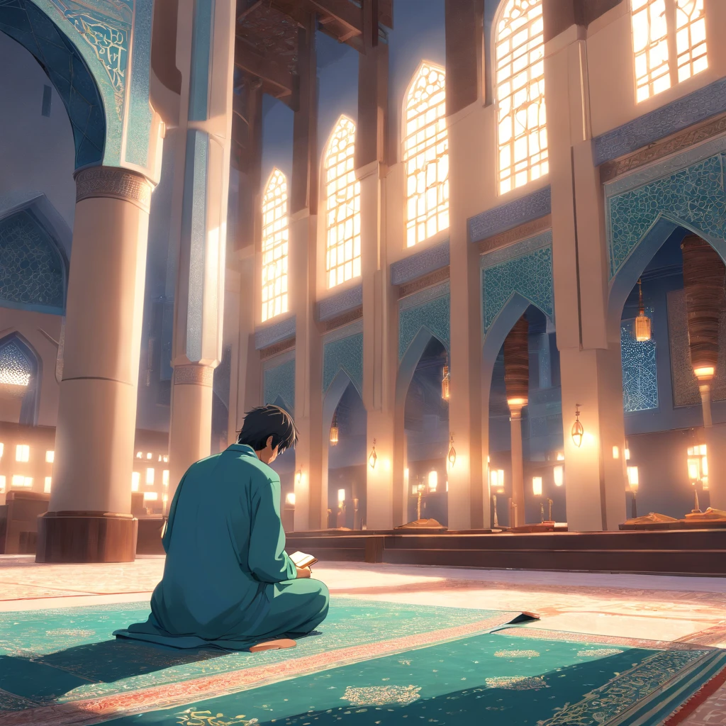 Man read quran in the mosque, back view