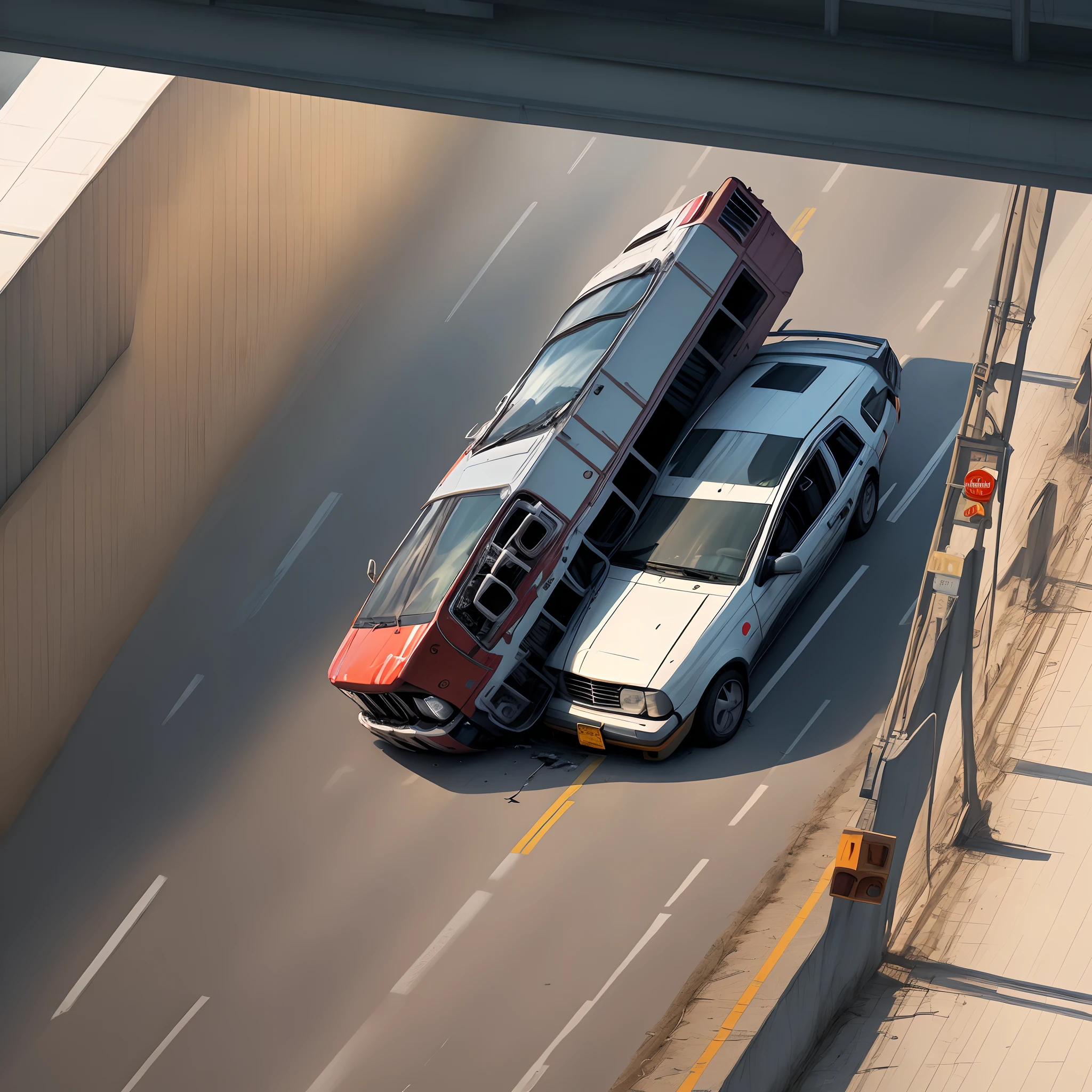 Illustrate a digital art that depicts high way accident
