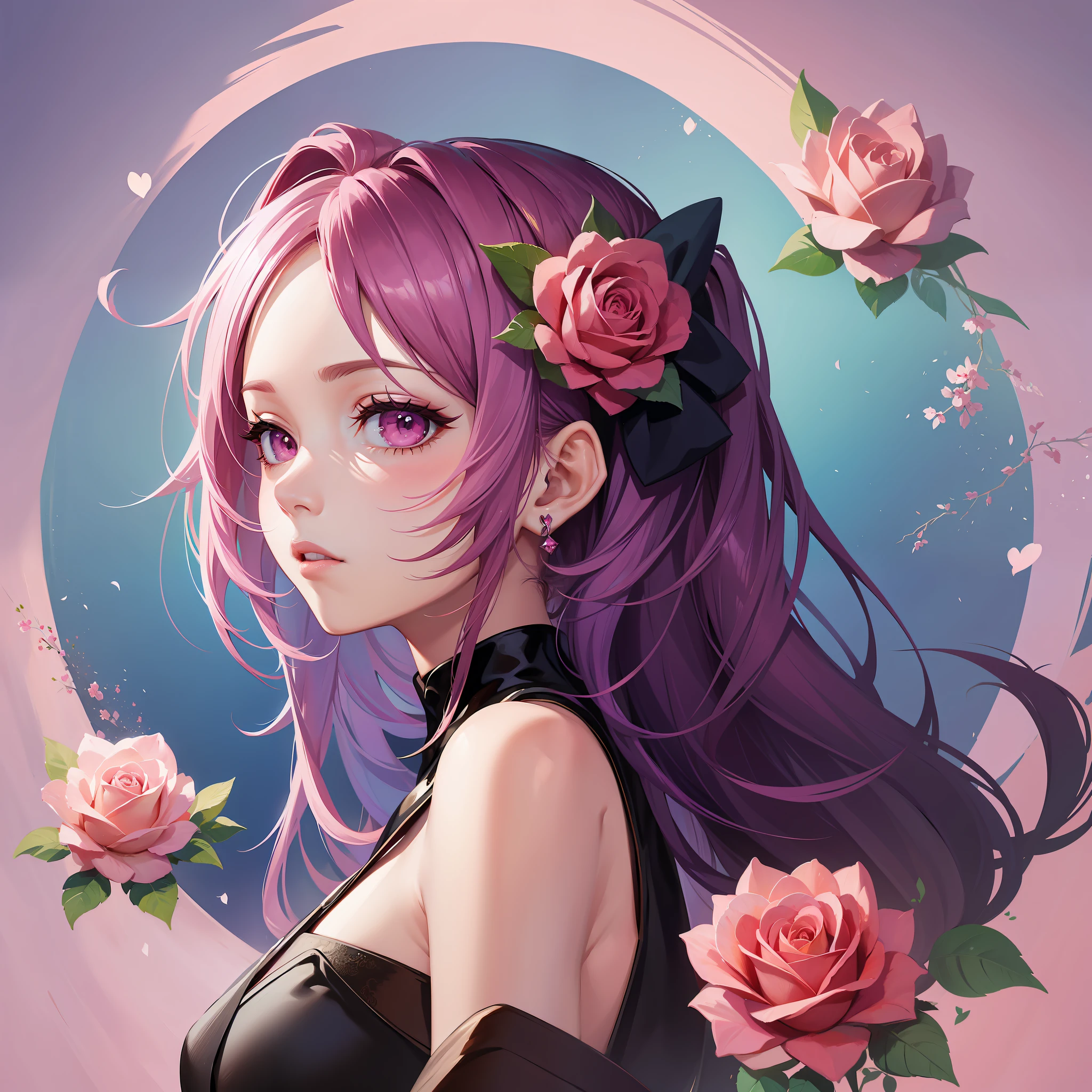 Gouache style female avatar rose scattered unified pink vision