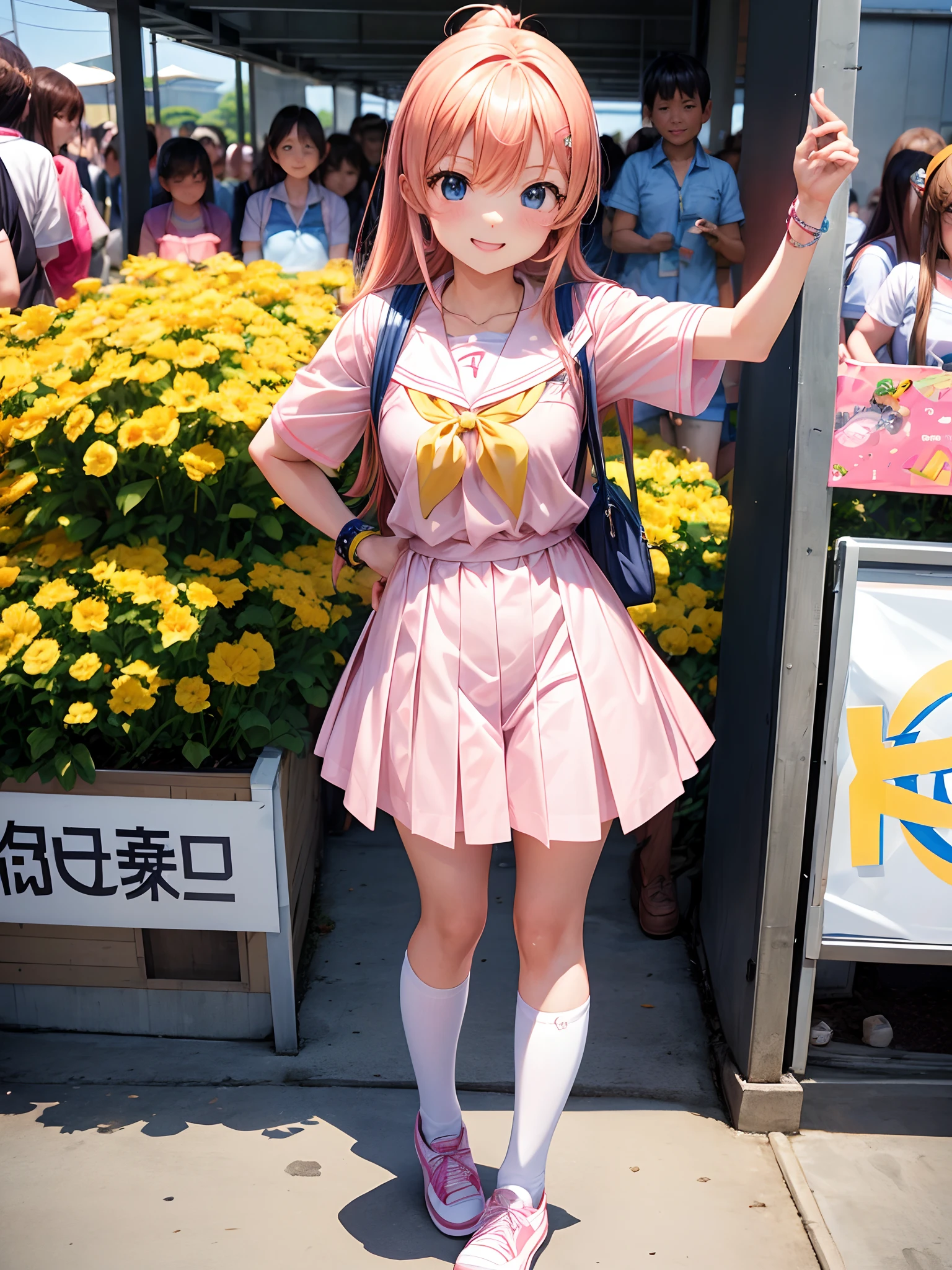 Kosaka Kirino, summer comiket background, bright, cheerful, student uniform,