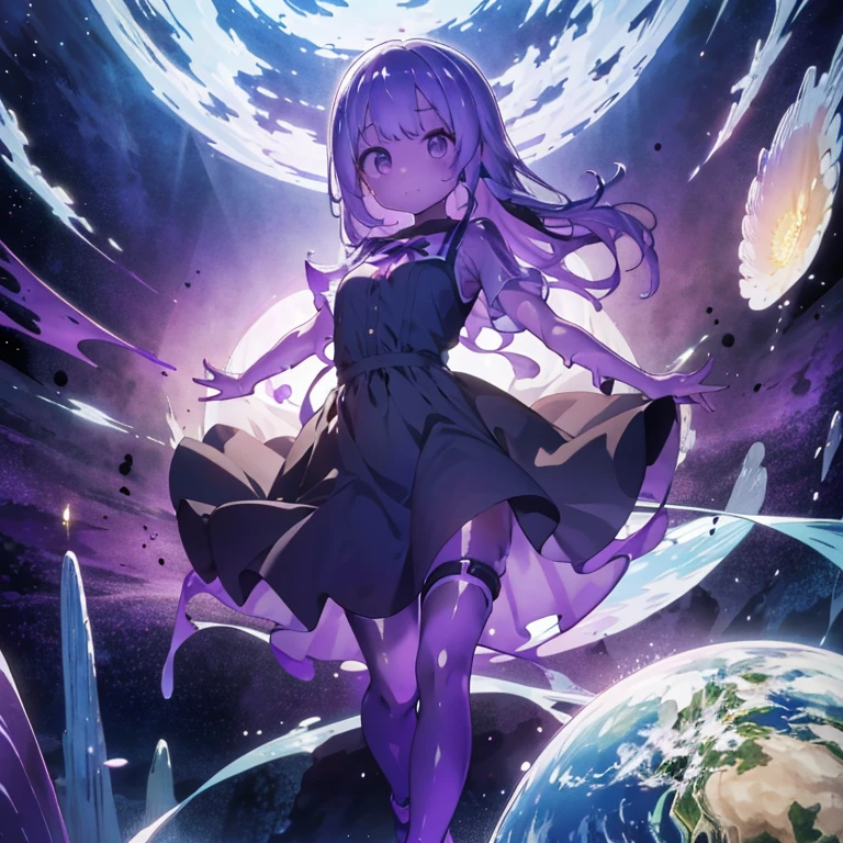 Slime Anima Girl, Purple body, Transparent, Standing backwards, With Leg Raised, showing the foot.