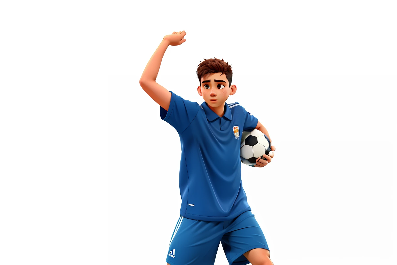 Futsal player vibrating with the ball from under his arm
