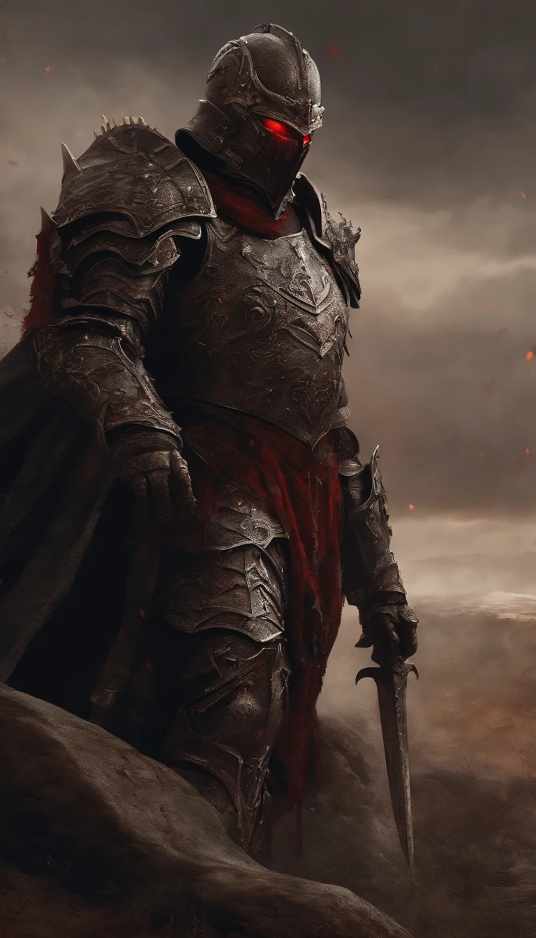 Draw a stone statue of armor with a strong, bloody face and bloody head, Science fiction horror art, sci-fi horror artwork, inspired by Aleksi Briclot, Fangs of the slaughter, horror fantasy art, Alexis Bricklot(Alexis Bricklot), horror concept art, veneno, Fantasy and horror art, Detailed illustration of 4K horror, Armor stone statue, full-body portraits,dark fantasy horror art