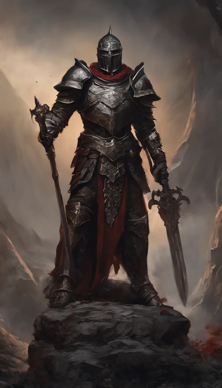 Draw a stone statue of armor with a strong, bloody face and bloody head, Science fiction horror art, sci-fi horror artwork, inspired by Aleksi Briclot, Fangs of the slaughter, horror fantasy art, Alexis Bricklot(Alexis Bricklot), horror concept art, veneno, Fantasy and horror art, Detailed illustration of 4K horror, Armor stone statue, full-body portraits,dark fantasy horror art