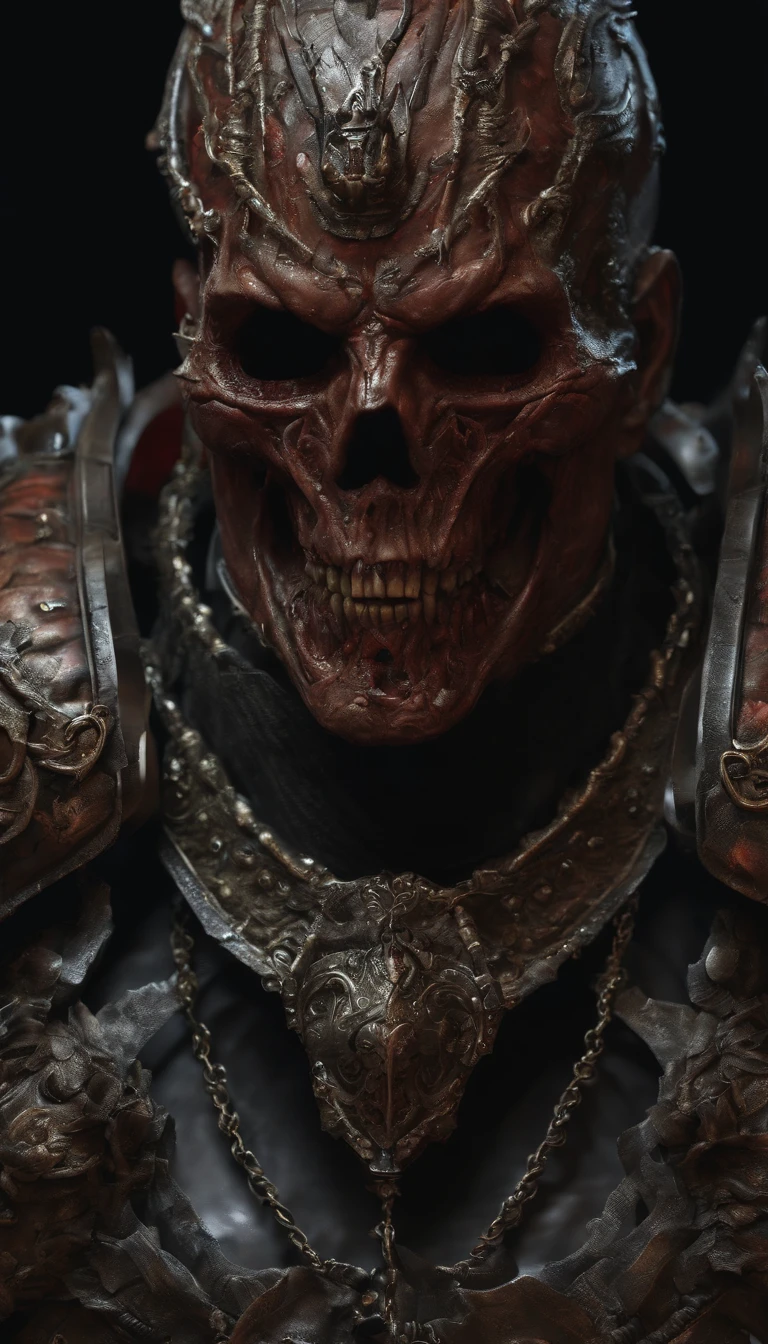 (best quality,4k,highres,masterpiece:1.2),ultra-detailed,realistic,horror,sci-fi,armor sculpture,bloody sculpture,detailed face and head,inspired by Alexis Bricklot,gory fangs,grotesque fantasy art,Alexis Bricklot inspired horror concept art,toxic,dark fantasy horror art,4K detailed illustration,armor sculpture,full body portrait,macabre art