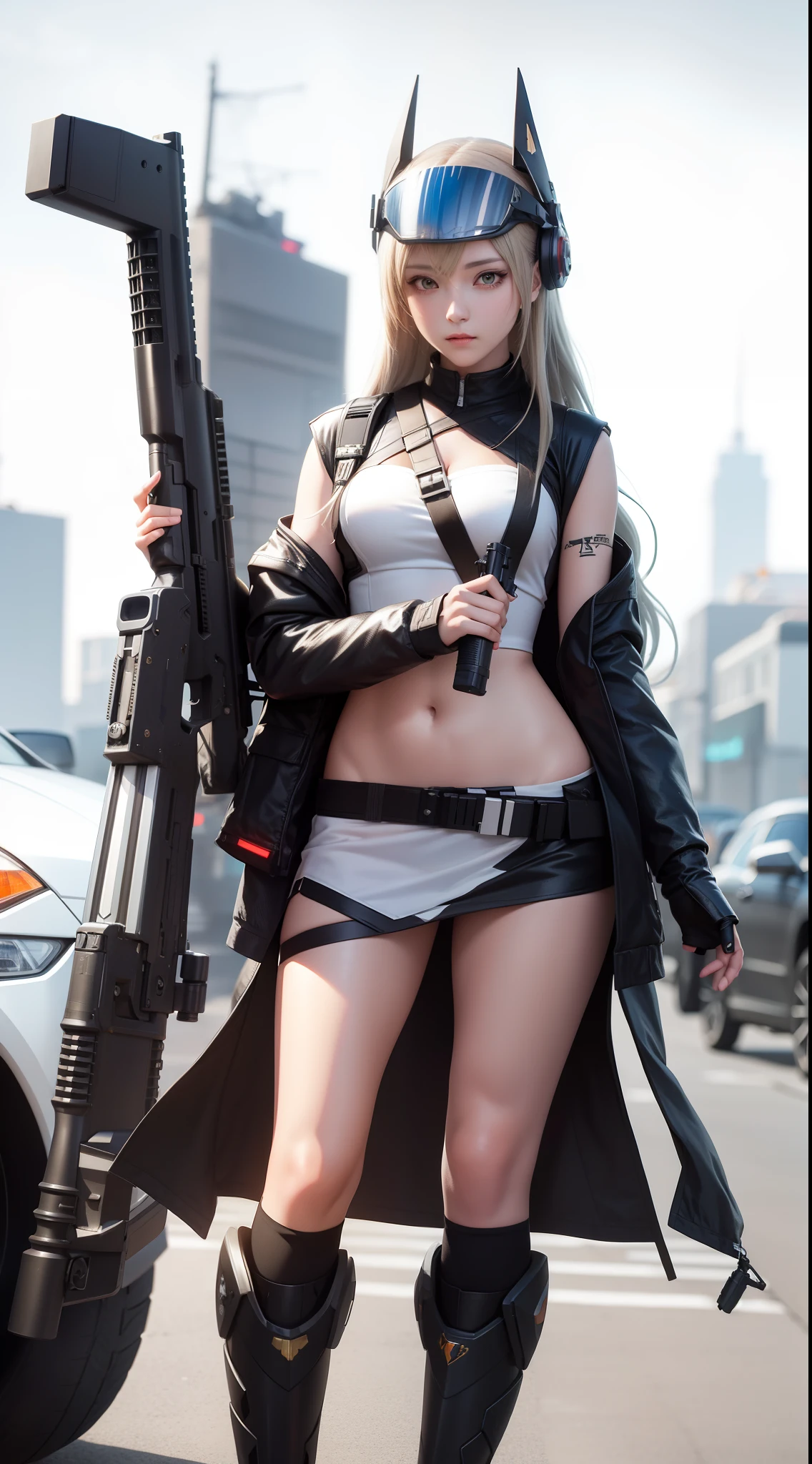 anime character with a gun and a helmet on standing next to a vehicle, fine details. girls frontline, from arknights, cyberpunk anime girl mech, cushart krenz key art feminine, best anime 4k konachan wallpaper, from girls frontline, girl in mecha cyber armor, mechanized valkyrie girl, guweiz