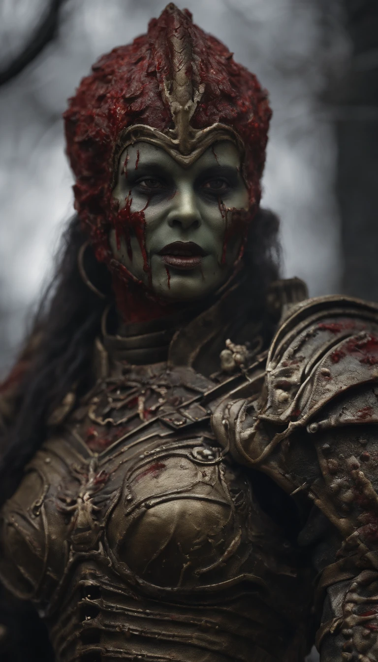 (best quality,4k,highres,masterpiece:1.2),ultra-detailed,realistic,horror,sci-fi,armor sculpture,bloody sculpture,detailed face and head,inspired by Alexis Bricklot,gory fangs,grotesque fantasy art,Alexis Bricklot inspired horror concept art,toxic,dark fantasy horror art,4K detailed illustration,armor sculpture,full body portrait,macabre art