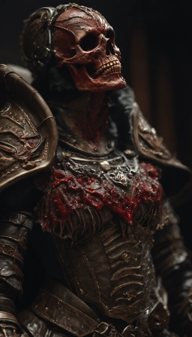 (best quality,4k,highres,masterpiece:1.2),ultra-detailed,realistic,horror,sci-fi,armor sculpture,bloody sculpture,detailed face and head,inspired by Alexis Bricklot,gory fangs,grotesque fantasy art,Alexis Bricklot inspired horror concept art,toxic,dark fantasy horror art,4K detailed illustration,armor sculpture,full body portrait,macabre art
