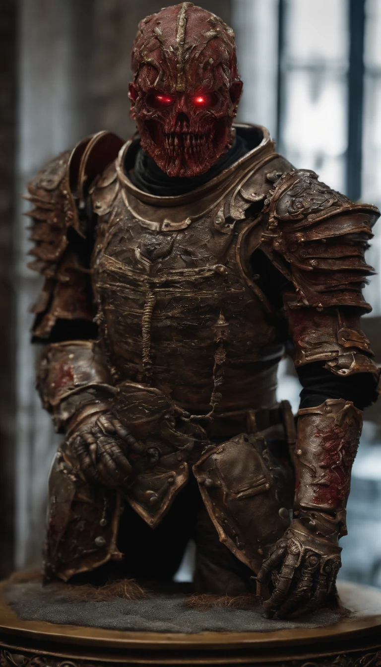 (best quality,4k,highres,masterpiece:1.2),ultra-detailed,realistic,horror,sci-fi,armor sculpture,bloody sculpture,detailed face and head,inspired by Alexis Bricklot,gory fangs,grotesque fantasy art,Alexis Bricklot inspired horror concept art,toxic,dark fantasy horror art,4K detailed illustration,armor sculpture,full body portrait,macabre art