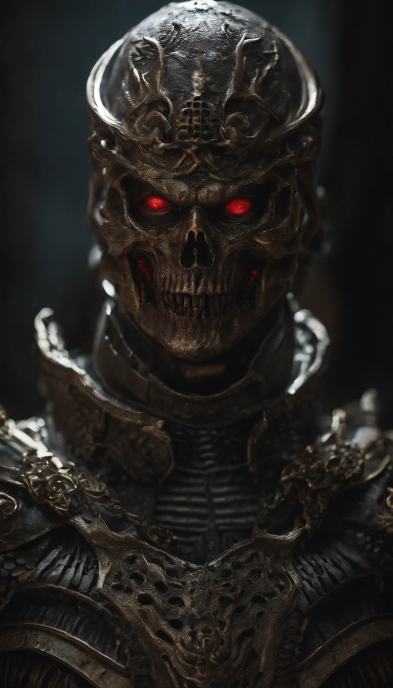 (best quality,4k,highres,masterpiece:1.2),ultra-detailed,realistic,horror,sci-fi,armor sculpture,bloody sculpture,detailed face and head,inspired by Alexis Bricklot,gory fangs,grotesque fantasy art,Alexis Bricklot inspired horror concept art,toxic,dark fantasy horror art,4K detailed illustration,armor sculpture,full body portrait,macabre art