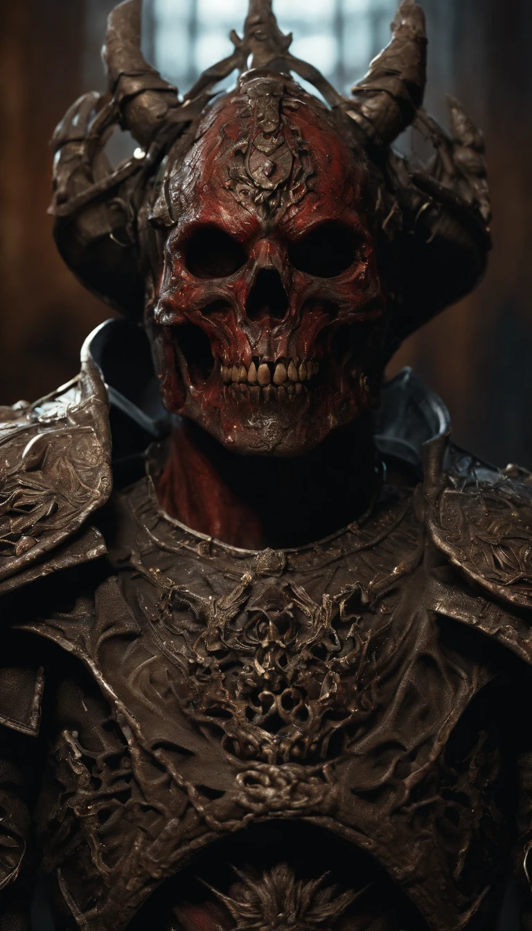 (best quality,4k,highres,masterpiece:1.2),ultra-detailed,realistic,horror,sci-fi,armor sculpture,bloody sculpture,detailed face and head,inspired by Alexis Bricklot,gory fangs,grotesque fantasy art,Alexis Bricklot inspired horror concept art,toxic,dark fantasy horror art,4K detailed illustration,armor sculpture,full body portrait,macabre art