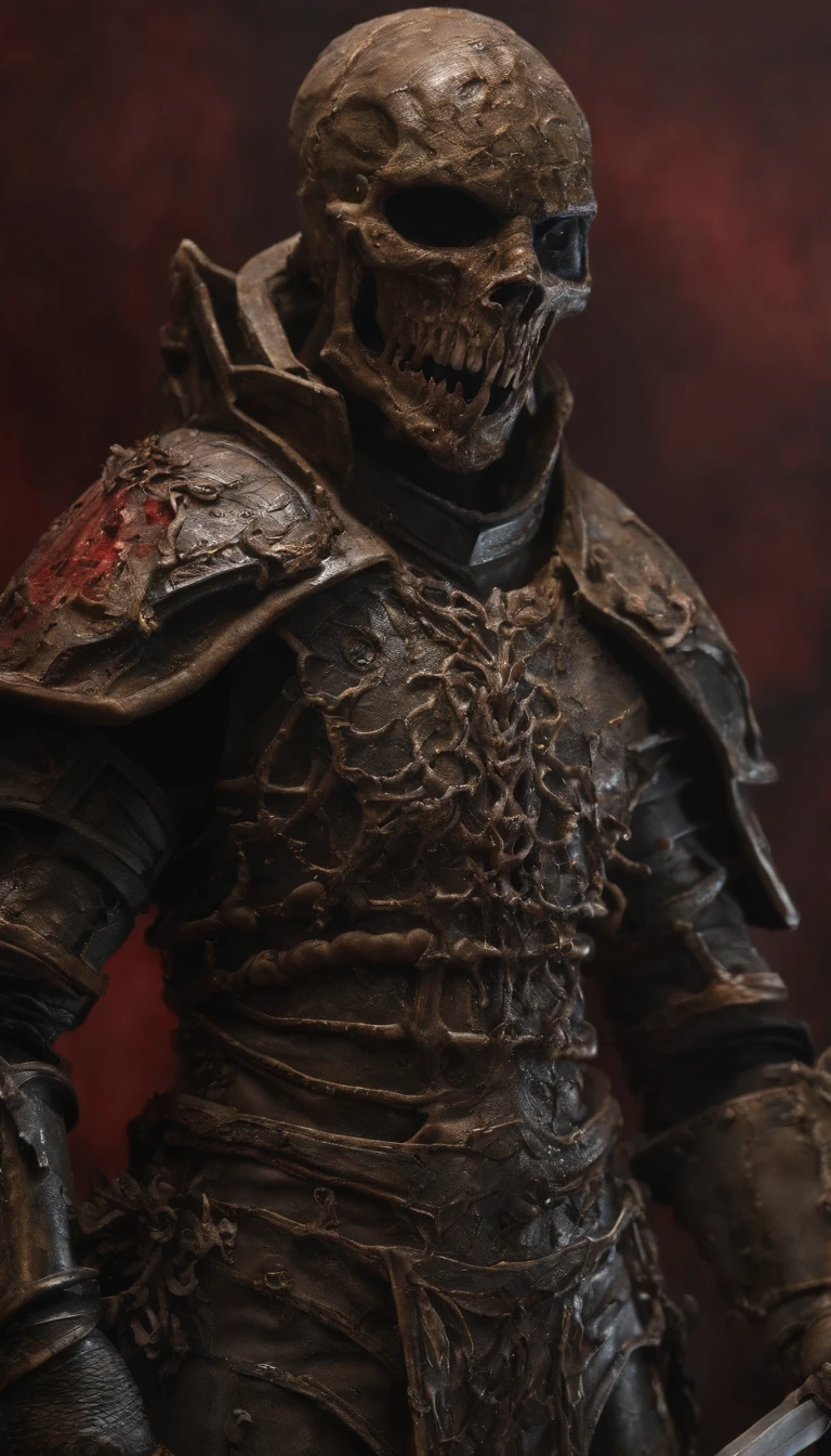 (best quality,4k,highres,masterpiece:1.2),ultra-detailed,realistic,horror,sci-fi,armor sculpture,bloody sculpture,detailed face and head,inspired by Alexis Bricklot,gory fangs,grotesque fantasy art,Alexis Bricklot inspired horror concept art,toxic,dark fantasy horror art,4K detailed illustration,armor sculpture,full body portrait,macabre art