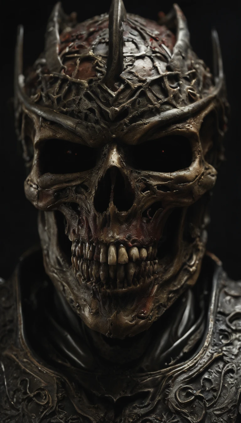 (best quality,4k,highres,masterpiece:1.2),ultra-detailed,realistic,horror,sci-fi,armor sculpture,bloody sculpture,detailed face and head,inspired by Alexis Bricklot,gory fangs,grotesque fantasy art,Alexis Bricklot inspired horror concept art,toxic,dark fantasy horror art,4K detailed illustration,armor sculpture,full body portrait,macabre art