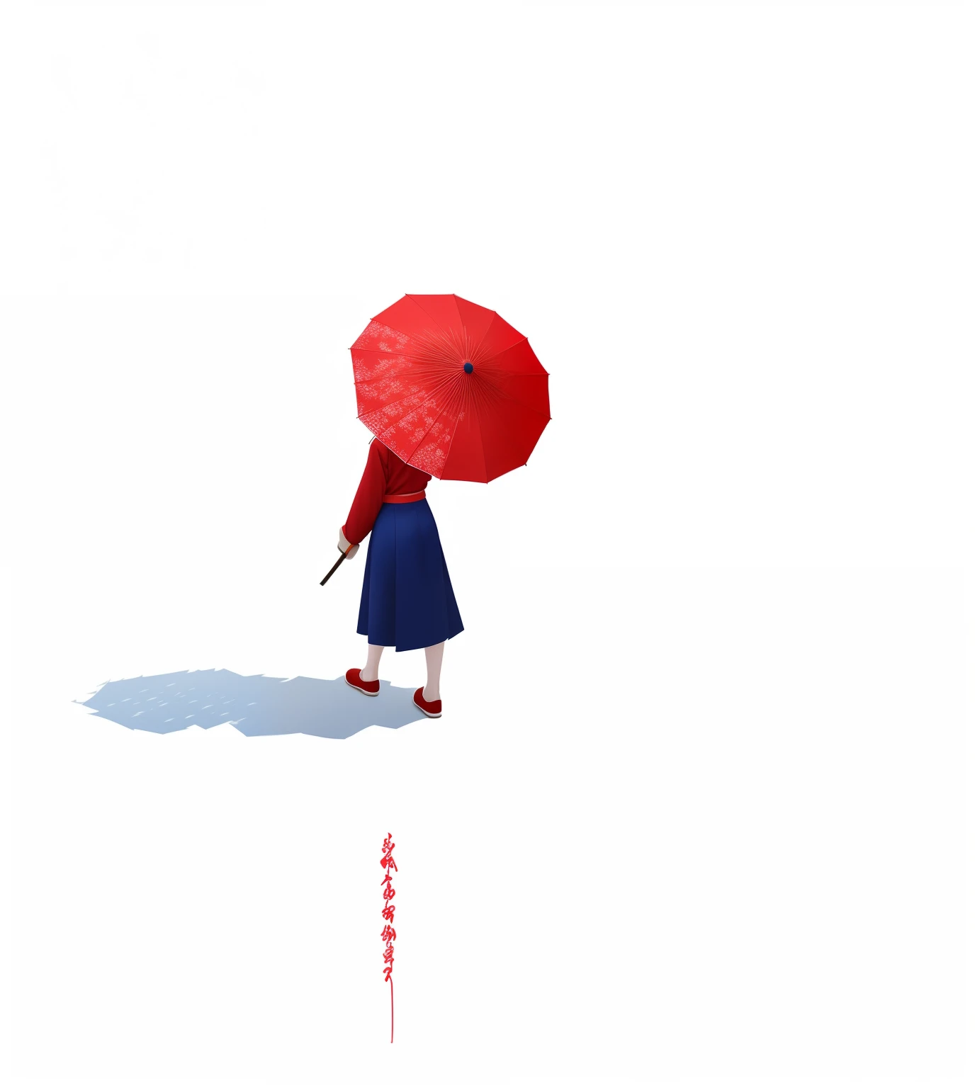 White background, back, Bird's eye view, full bodyesbian,A (((Girl))) Wear a long skirt，Hanfu，Tang suit，Holding a red oil-paper umbrella in his hand, Best quality,Masterpiece, illustration, HD,More details,8K