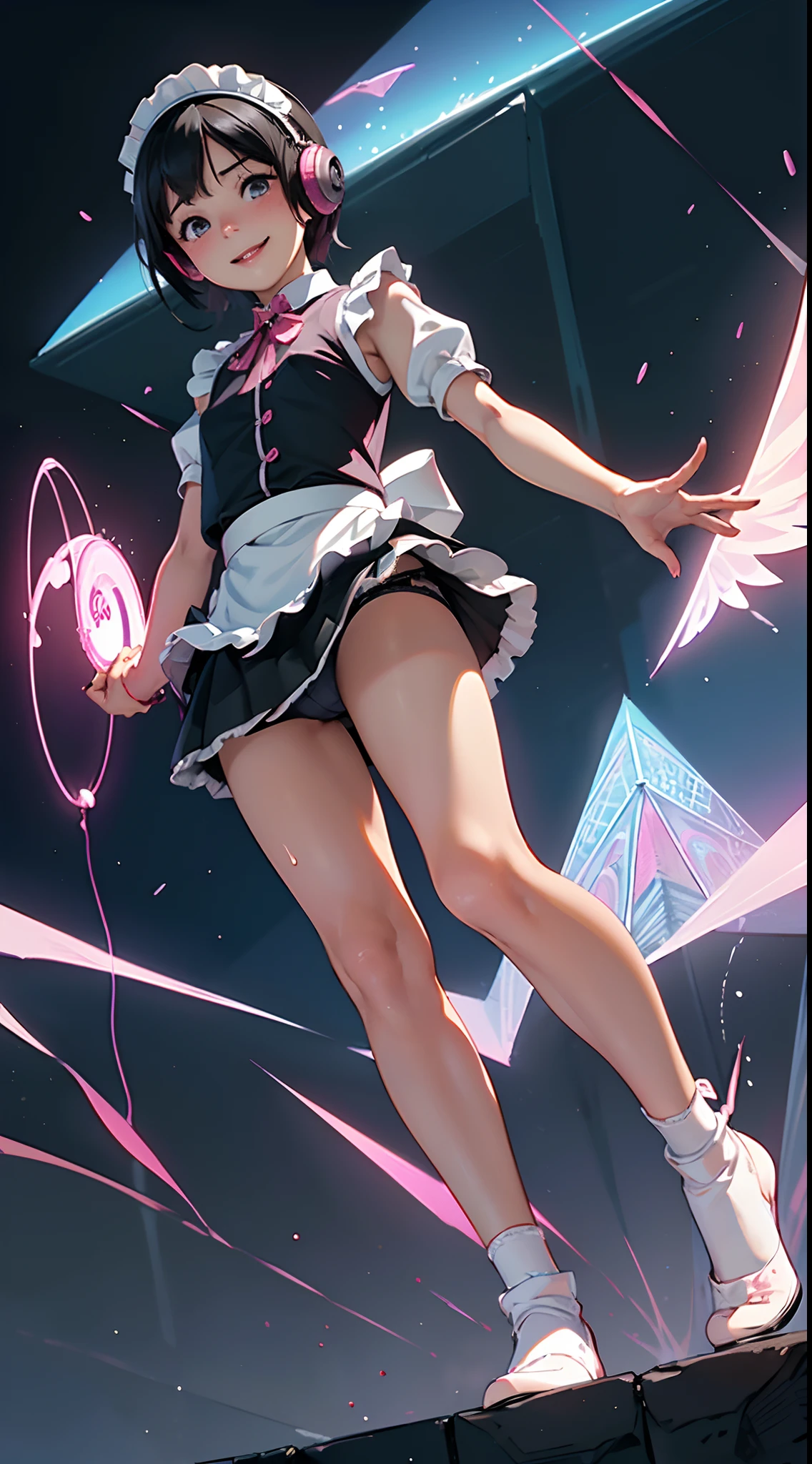 {{{masutepiece}}}, {{{Best Quality}}}, {{Ultra-detailed}}, {{extremely delicate and beautiful}},(nffsw), (Best Quality, in 8K, 32K, masutepiece, nffsw:1.2),、a photo of a cute girl,8-year-old girl、 of highequality, Best Quality, Realistic, Unity, 32k wallpapers, Official art,(Childlike body),(child),(Luxury Maid Cloth.5),{Maid costumes}、(long skirt)、(no-pantie:1.5),(Gorgeous headphones:1.3),(A big smile:1.3),(Sweaty skin:1.5),(Juvenile body),(Unripe々Shishi Body)、Black hair,(Very short hair:1.3),,(,(Full body:1.2),{Sexy body}、(skirt rift :1.7),(Not wearing shorts?:1.3),(I'm not wearing panties),{pubick hairオマンコ},、、、(Mid summer:1.5),(Angle from below:1.5),(Spread legs),(clean legs),childishオマンコ、オマンコthe shape of the is clear、rather small breasts、flat breast、{{Dress is sheer}},{lace dresses},{{The is protruding}}、{{オマンコis out}}、{Dress with visible nipples},,{Papillae visible through clothes},{Pink papillae}、pointed papillae 、{{pointed Nipple}}、オマンコthe shape of the is clear、{Pinkオマンコ},Pink、、{Panties that dig into the buttocks},{Bold open-legged pose}、{Vulgar poses}