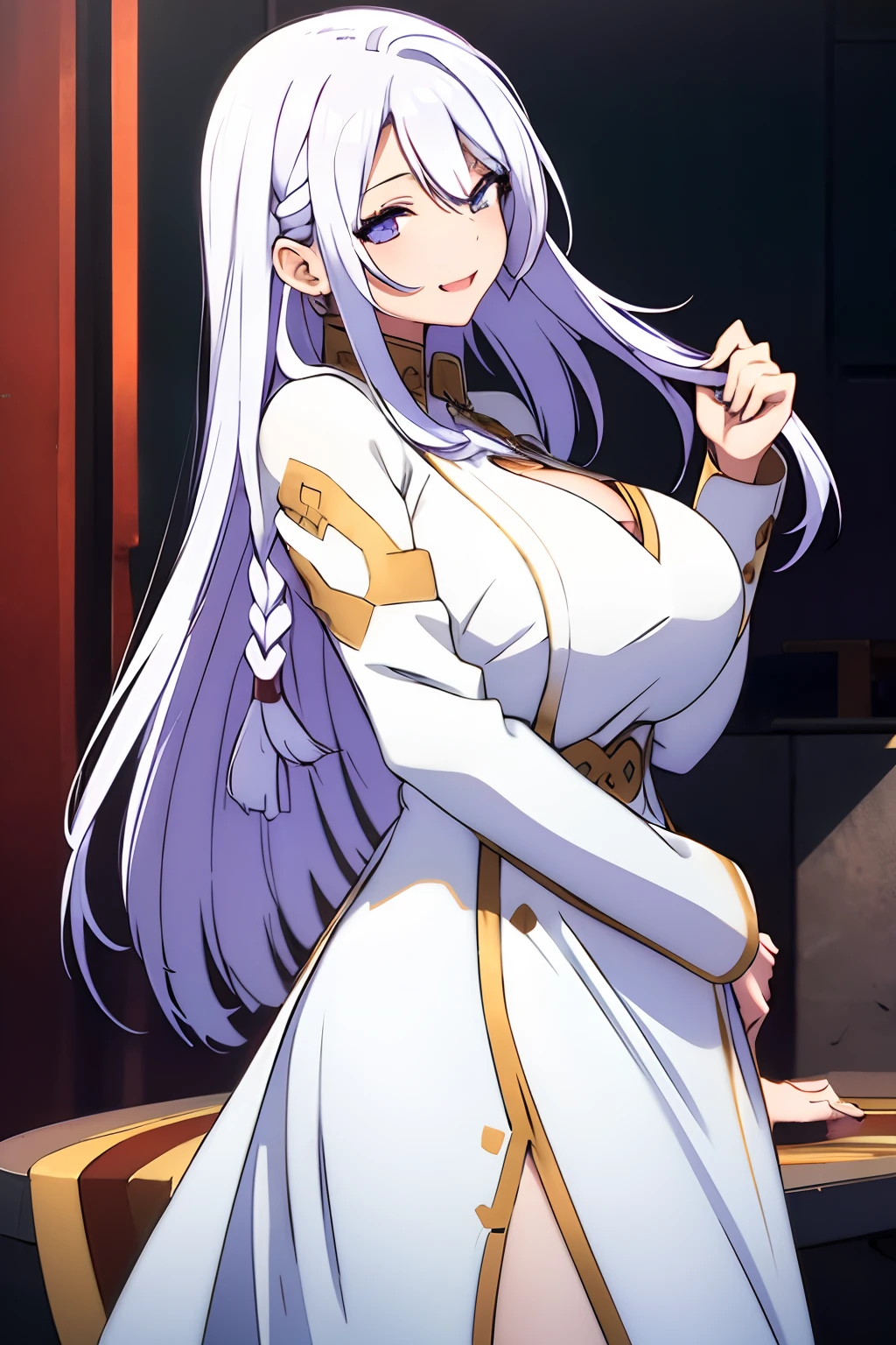 1 girl, White Dress, Big breasts, Long hair, smily face