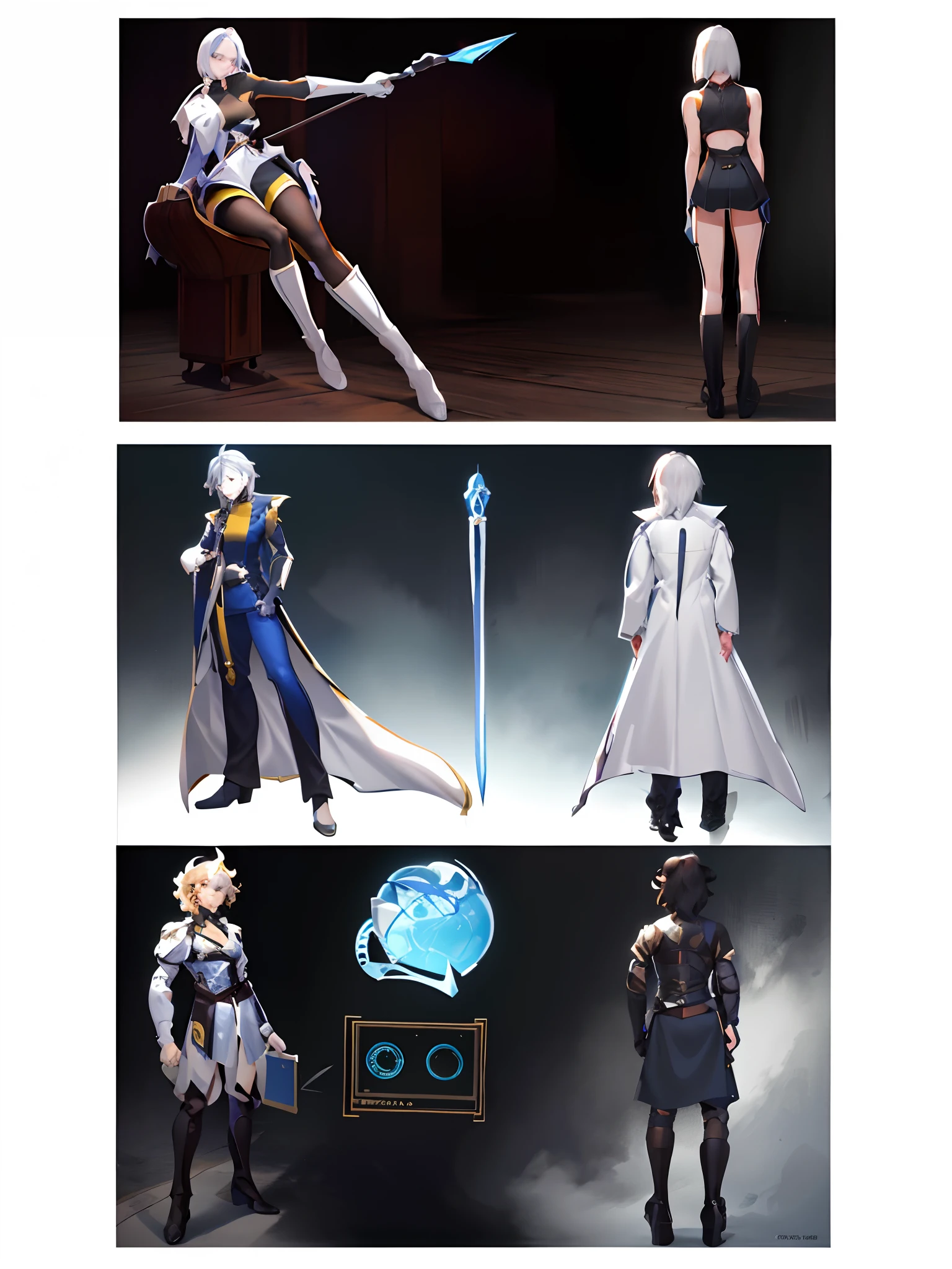 The Stable Diffusion prompt to generate is:
"A group of women holding swords, a man with a cane, an elderly man with an e-book, plus conceptual art, detailed full-body conceptual art, full-body conceptual art, concept sketch, character reference sheet, conceptual art!!, [character design], full-body concept, human video game protagonist design, character exploration, ((character conceptual art)), character design, character concept, dream conceptual art! (best quality,4k,8k,highres,masterpiece:1.2), ultra-detailed, (realistic,photorealistic,photo-realistic:1.37), portraits, vibrant colors, studio lighting"。
