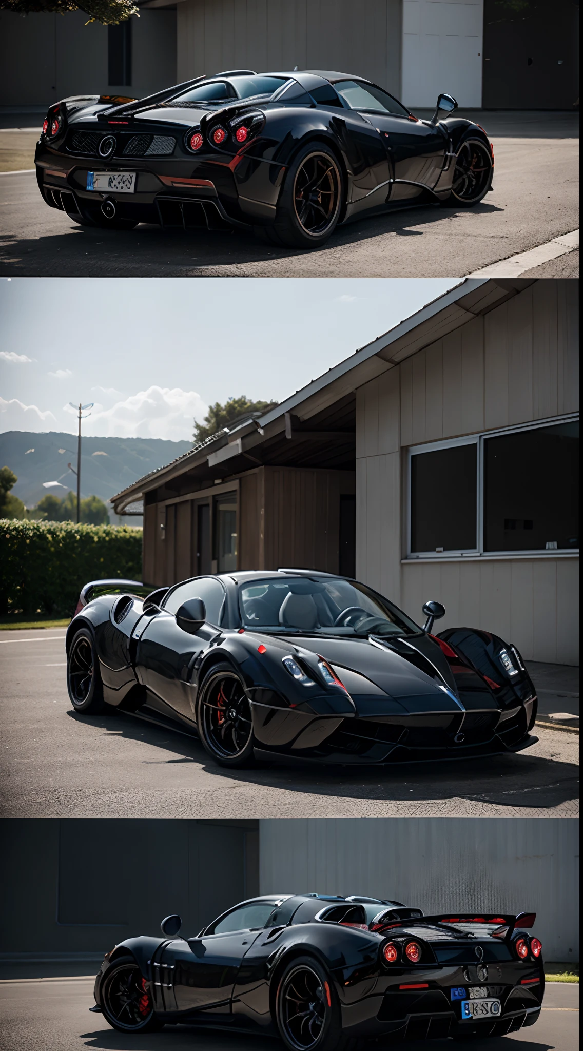 "Create a dynamic visual representation of the Pagani Huayra Roadster, showcasing its carbon fiber construction and powerful AMG V12 engine."