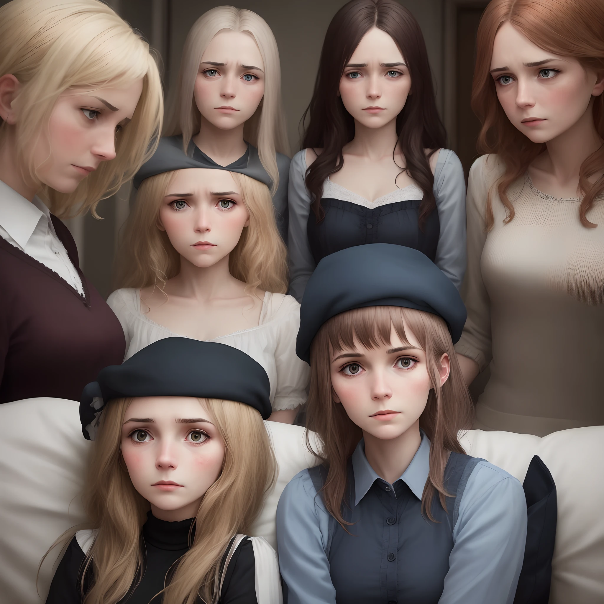 Erstelle ein realistisches Bild von einer Frau mit 4 verschieden Emotionen