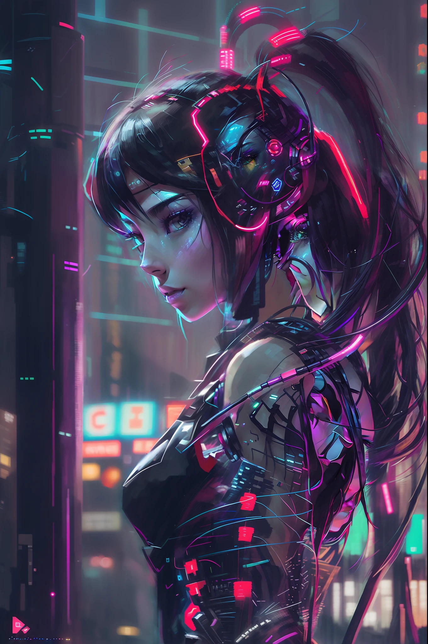 Cybernetic woman with headphones and a futuristic outfit in a city, Chica de Anime Cyberpunk, Chica femenina de Anime Cyberpunk, Digital Cyberpunk - Arte Anime, Arte digital cyberpunk anime, Cyberpunk hermosa chica, Arte de Anime Cyberpunk, dreamy cyberpunk girl, Anime Arte cyberpunk, Chica cyberpunk, Estilo de arte cyberpunk, Anime Cyberpunk, Foto cyberpunk, Cyberpunk anime chica mech, cyberpunk themed art, El retrato de la chica cyberpunk