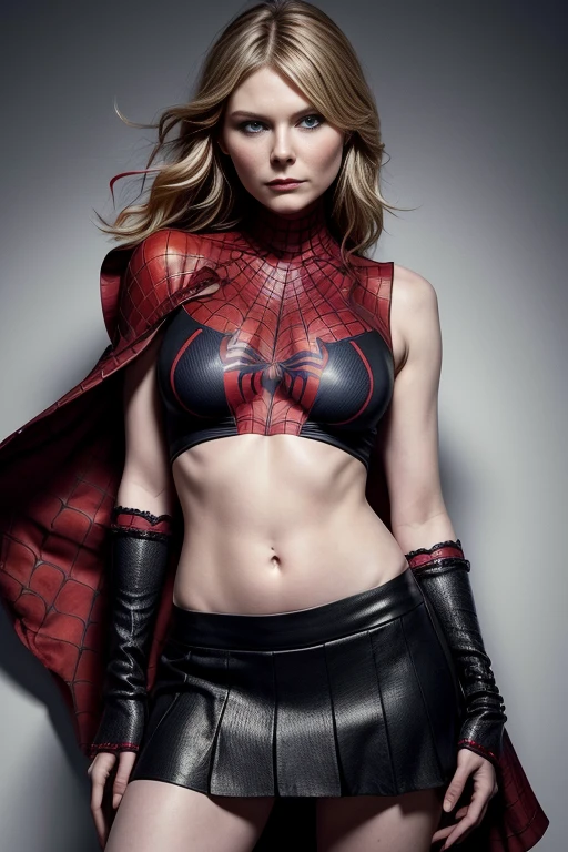 Kirsten Dunst、マーベル・コミック映画のPoster, Very beautiful, Movies about Spiderman, sexy, whole body, I'm wearing a skirt、Premiere date, Poster、belly buttonを突き出す、new york、She's wearing a torn Spider-Man suit,The suit is torn、Wearing a skirt、 Red and black color scheme,dynamic、masterpiece、highest quality、Ultra-detailed、Very detailed、A delicate and beautiful shine、超A high resolution、Cinematic,Break,Breakdrop,(Torn clothes:1.5), (Wet clothes:1.4), Bare shoulders,Real Rain,Wet Hair,belly button、Exposing Skin、sexyな肩を見せてる