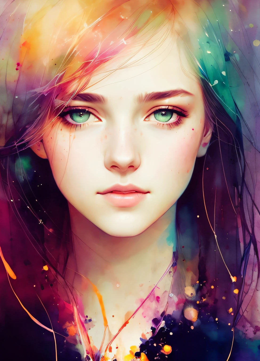 a woman by agnes cecile, luminous design, pastel colours, ink drips, autumn lights