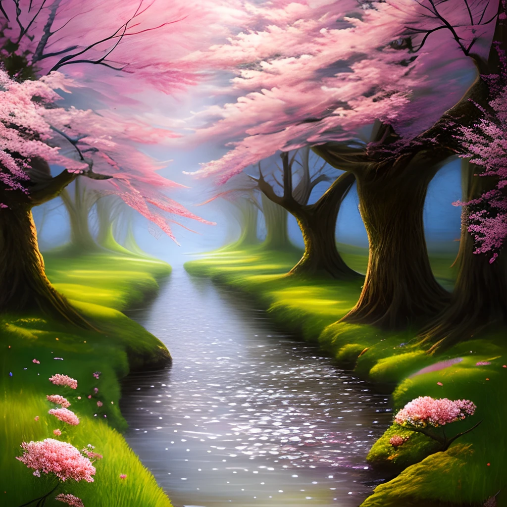 Cherry blossoms, fantasy painting, impression, face hidden