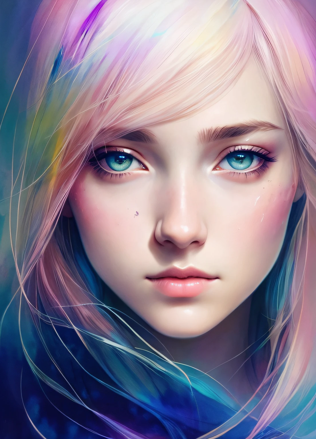 uma mulher de agnes cecile com fone de ouvido, design luminoso, pastels colors, pingos de tinta, luzes de outono