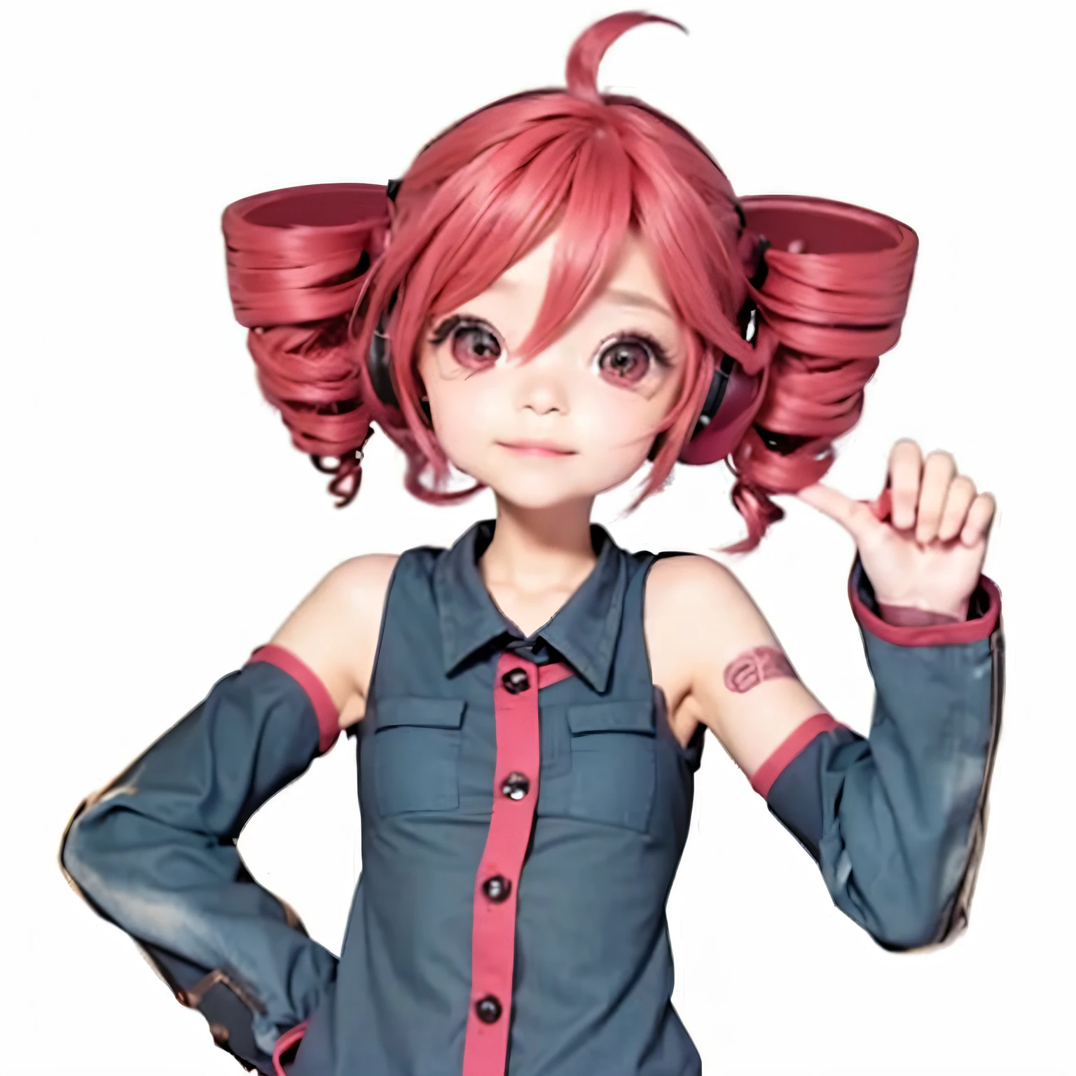 chica anime con pelo rojo y camisa azul y pantalones rojos, Pelo rosa de cola doble y ojos cian, Yayoi Kasuma, Chica de anime llamada Lucy, Rei Hiroe, Furthermore, Personaje de anime, Wataru Kajika, colas gemelas, Megumu Okada, Chica calamar hembra rosa humanoide, Kinmoza!, Personaje de estilo anime, Sayori, vocaloid, kasane teto, Pink hearing aids