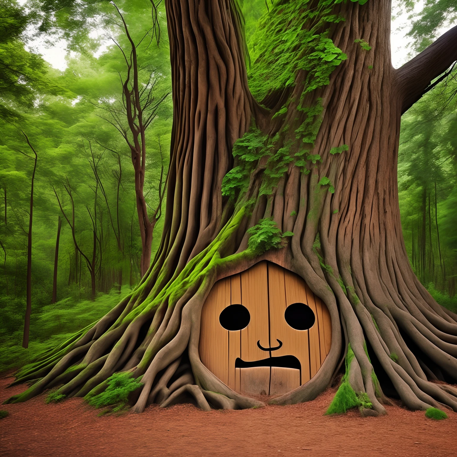 giant tree with sad face in trunk --auto --s2