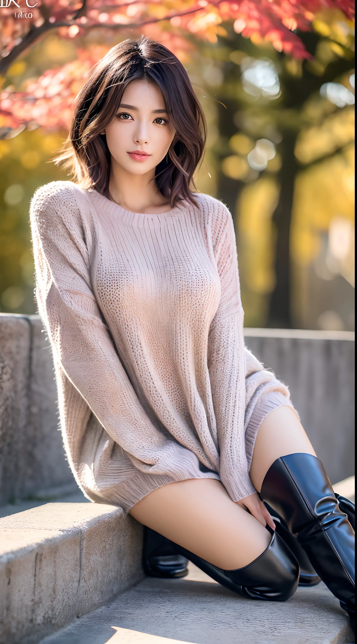Best Quality, 8k, 32k, Masterpiece, UHD: 1.3), Attractive Japan Woman Pictures, One Girl, (full body : 1.0), Abs, Perfect Body, (oversized tunic sweater : 1.1), (boots:1.1), Ultra Detailed Face, Detailed Lips, Fine Eyes, Double Eyelids,short hair,Disheveled Hair,