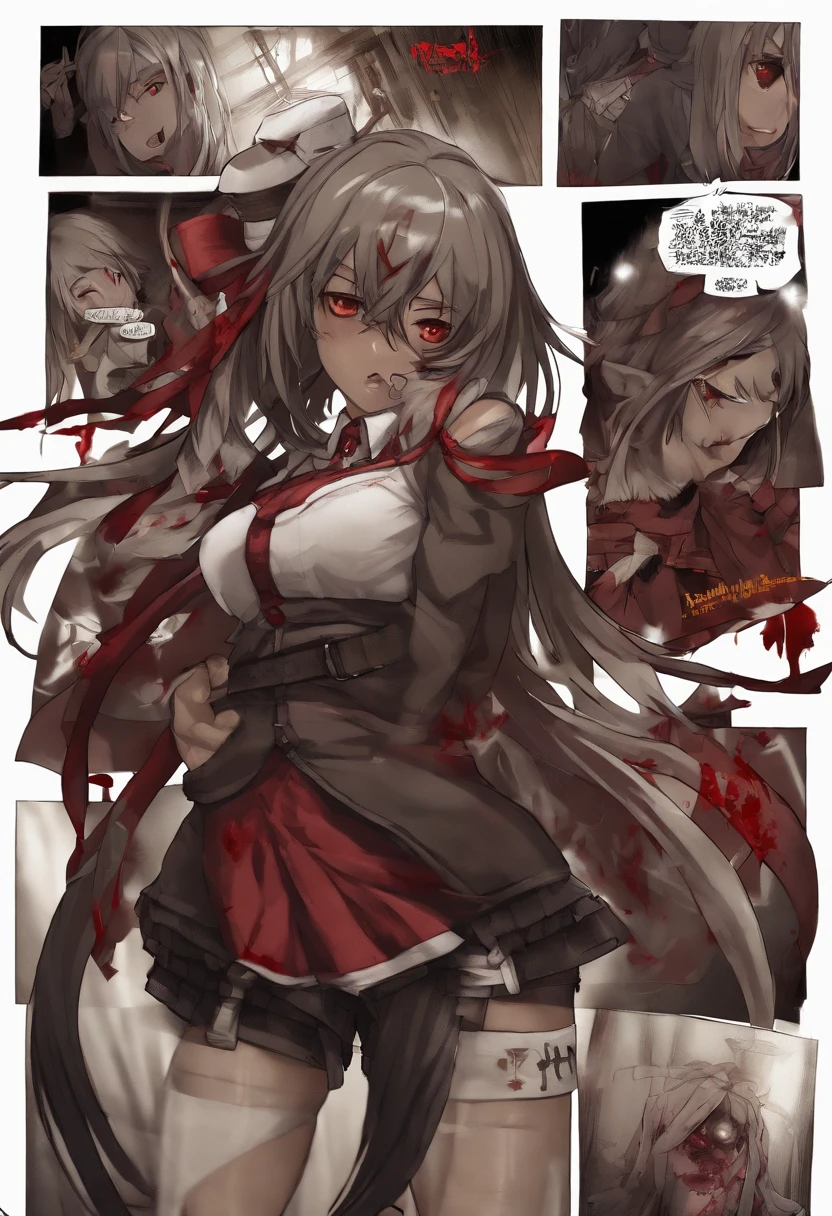 masterpiece, highest quality, highest detail, 1 girl,
BREAK, horror, (Small injured girl, blood, bleeding, injury), Shining white hair, jewel-like red eyes, anime highlight eyes, (Nurse uniform: 1.4), (White tight miniskirt: 1.2), White pantyhose, scarred clothes, dirty clothes, bloodstained clothes, scarred skin, battle damage, bandaged arms, bandaged legs, (Yandere:1.2),
BREAK, The background is a modern hospital, a collapsed hospital,
BREAK, full body, movie lighting, action movie poster, dynamic, beautiful girl action actor, motion blur, depth of field, 35mm, Sony FE, 1girl,