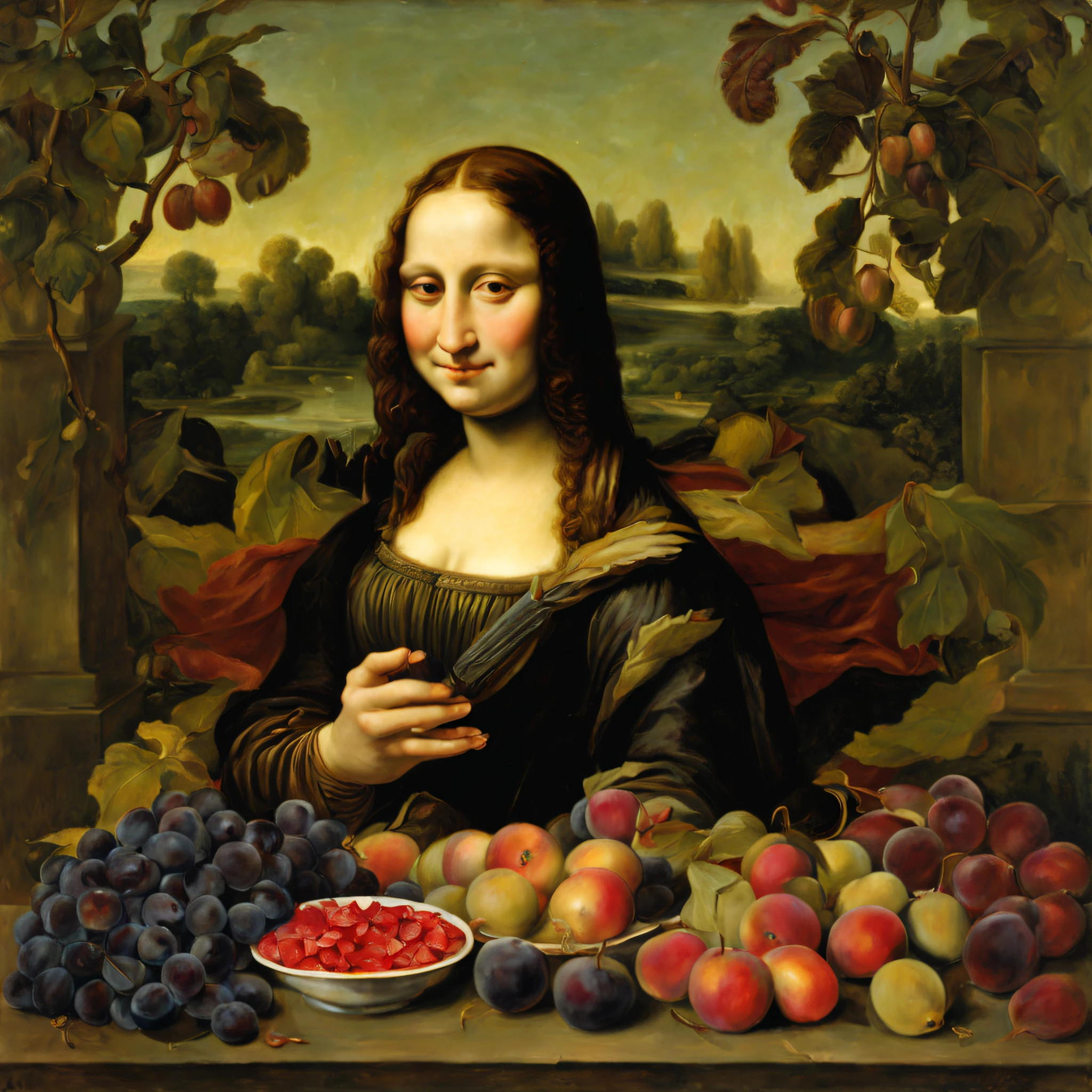 a woman (EVA) eating a Apple, with a Snake in the background im Paradies