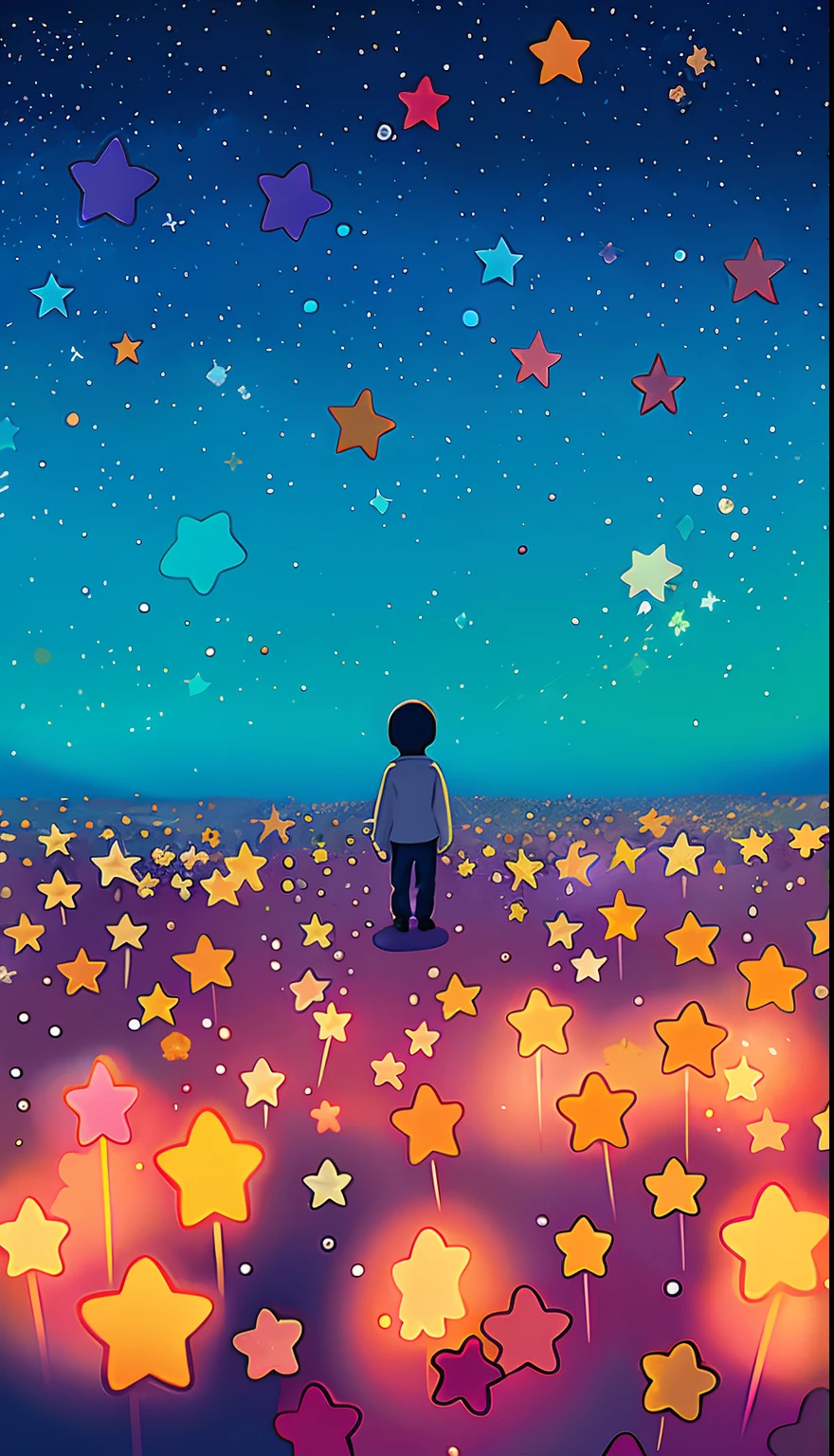 There's a standing in a field of stars, estrelas estranha perspectiva, muitas estrelas, com estrelas, estrela(heaven) estrelado_heaven, muitas estrelas, with the sky full of stars, starry sky 8 k, estrelado, Starry sky!!, Child Star, ky is full of stars, SKY FULL OF STARS, many stars in the sky