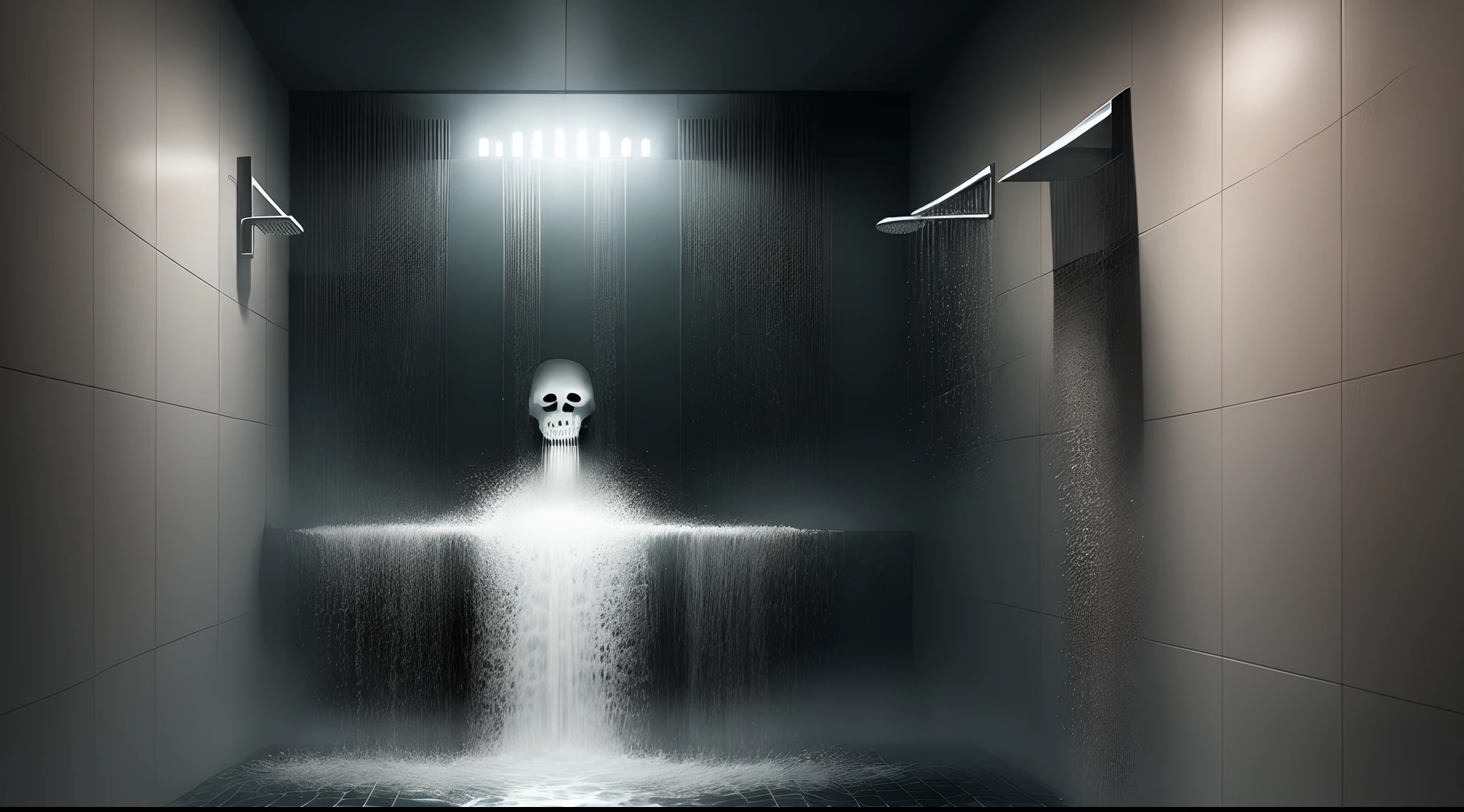 Dark scary shower with water running