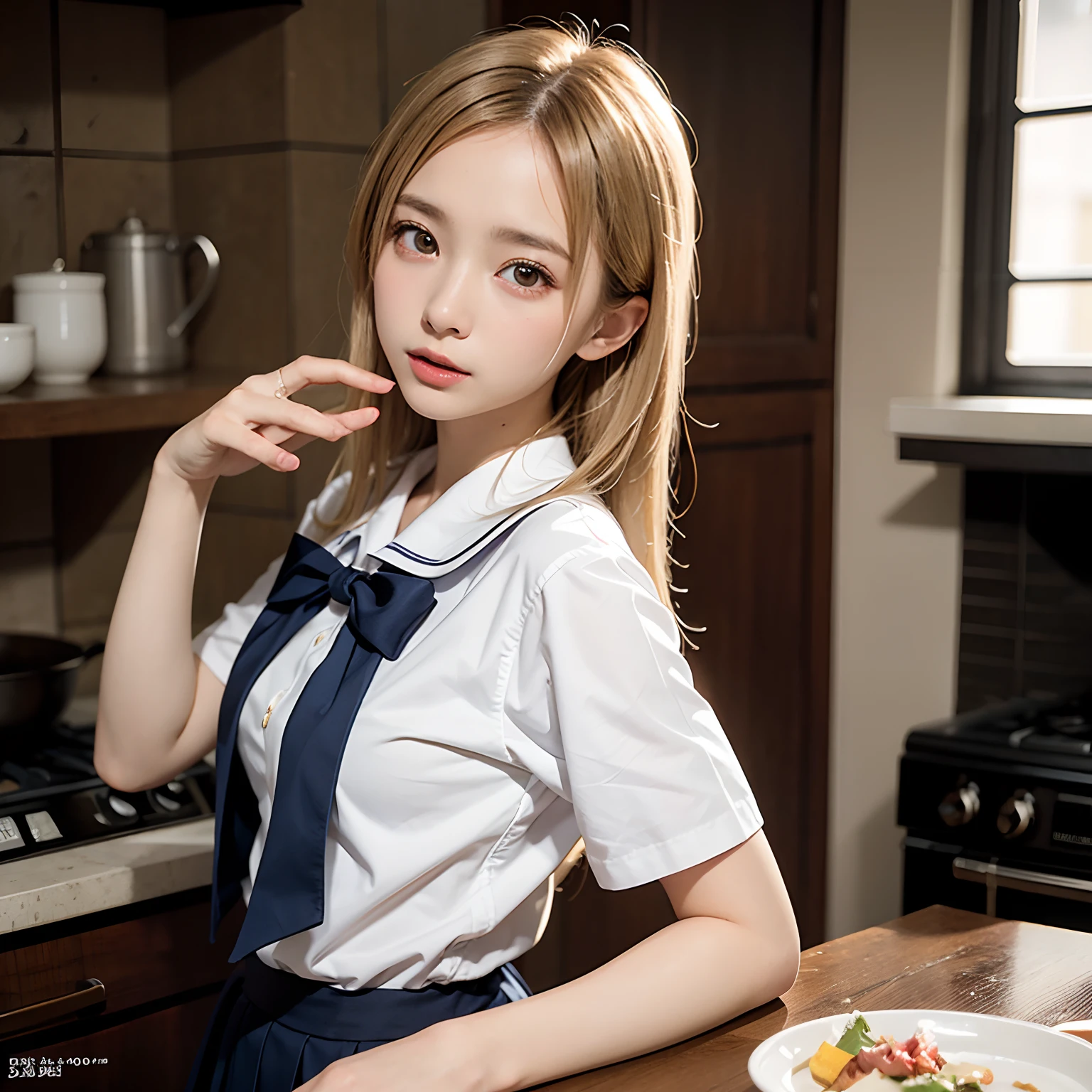(masutepiece, Best Quality:1.2), 8K, Official art, Raw photo, Full Bord Bill Four、校服、Prepare a broom and a stove、Sweep away the landscape、Wear with a broom、Beautiful breasts are thin、years、small tits、unbelievable Ridiculous, (Upper body、校服:1.4), Beautiful Girl, Pretty Face, arching back down,、Gold hair ornament on hair、close up, Sailor Suit, Short sleeve, violaceaess, Teen, Looking at Viewer, Film grain, chromatic abberation, Sharp Focus, face lights, Dynamic lighting, Cinematic lighting, Eyes and faces with detailed, Bokeh background,