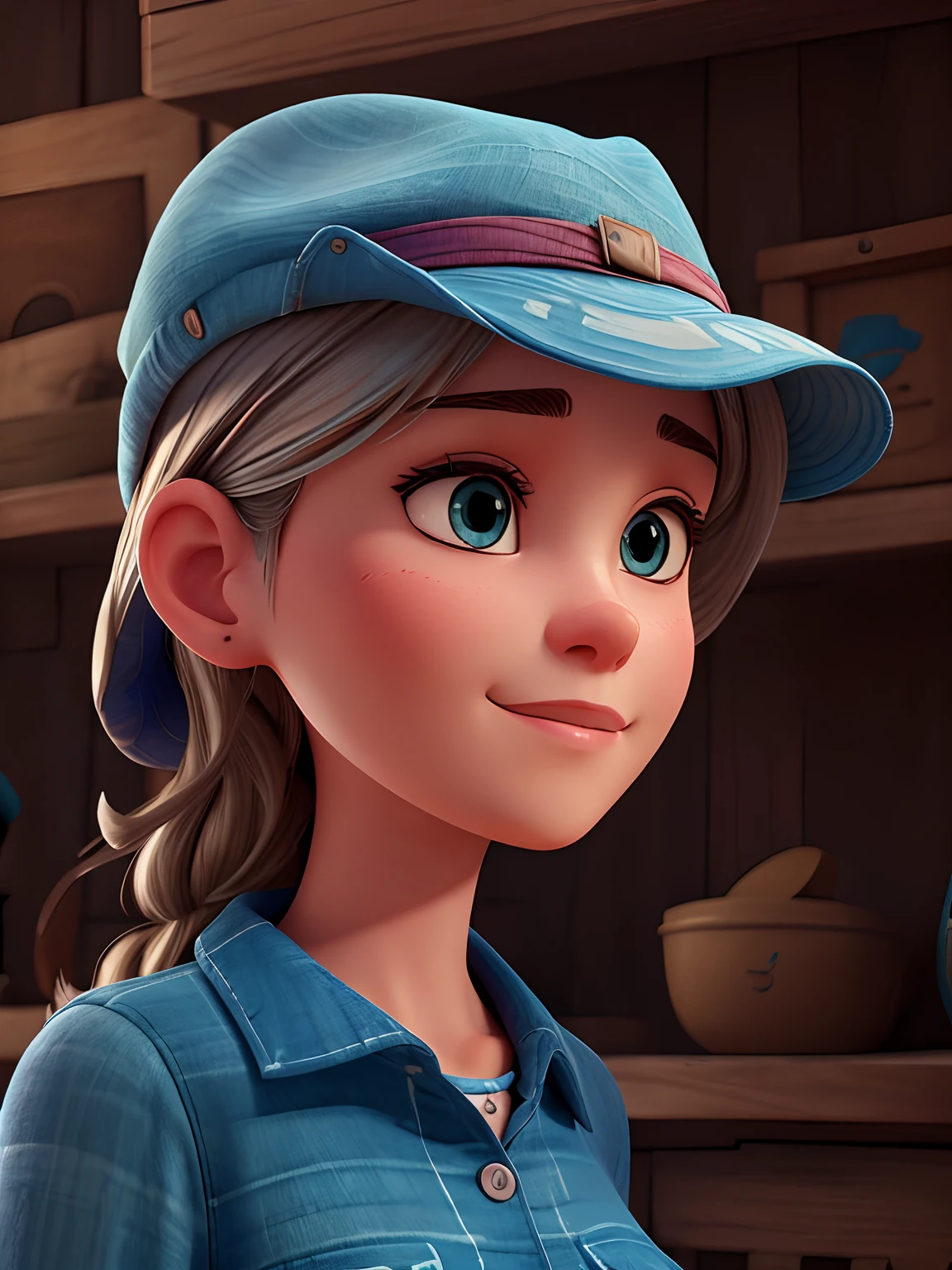 Acid wash effect, Woman in blue hat and shirt, looking sideways, with hat, Ekaterina, headshot profile picture, Anastasia Ovchinnikova wearing a travel hat, Moleksandra Shchaslyva, profile picture, Alina Ivanchenko wearing a hat, portrait photo, realistic, mid-body, perfect anatomy, centered, dynamic, highly detailed, artstation, concept art, smooth, sharp focus, illustration, art