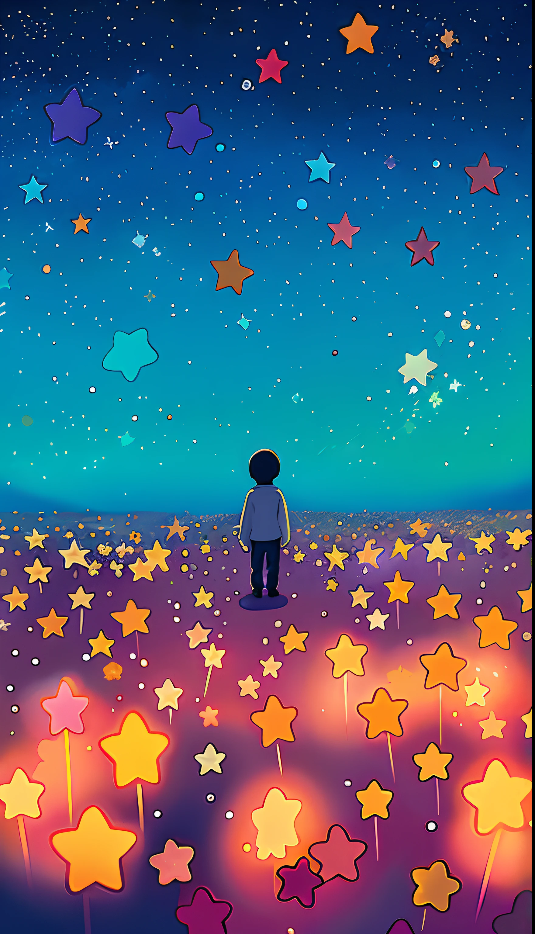 There's a little child standing in a field of stars, estrelas estranha perspectiva, muitas estrelas, com estrelas, estrela(heaven) estrelado_heaven, muitas estrelas, with the sky full of stars, starry sky 8 k, estrelado, Starry sky!!, Child Star, The sky is full of stars, SKY FULL OF STARS, many stars in the sky
