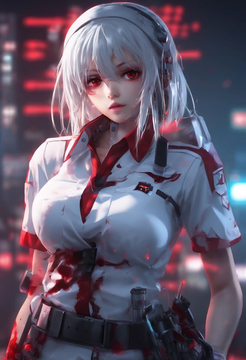 masterpiece, highest quality, highest detail, 1 girl,
BREAK, horror, (Small injured girl, blood, bleeding, injury), Shining white hair, jewel-like red eyes, anime highlight eyes, (Nurse uniform: 1.4), (White tight miniskirt: 1.2), White pantyhose, scarred clothes, dirty clothes, bloodstained clothes, scarred skin, battle damage, bandaged arms, bandaged legs, (Yandere:1.2),
BREAK, The background is a modern hospital, a collapsed hospital,
BREAK, full body, movie lighting, action movie poster, dynamic, beautiful girl action actor, motion blur, depth of field, 35mm, Sony FE, 1girl,