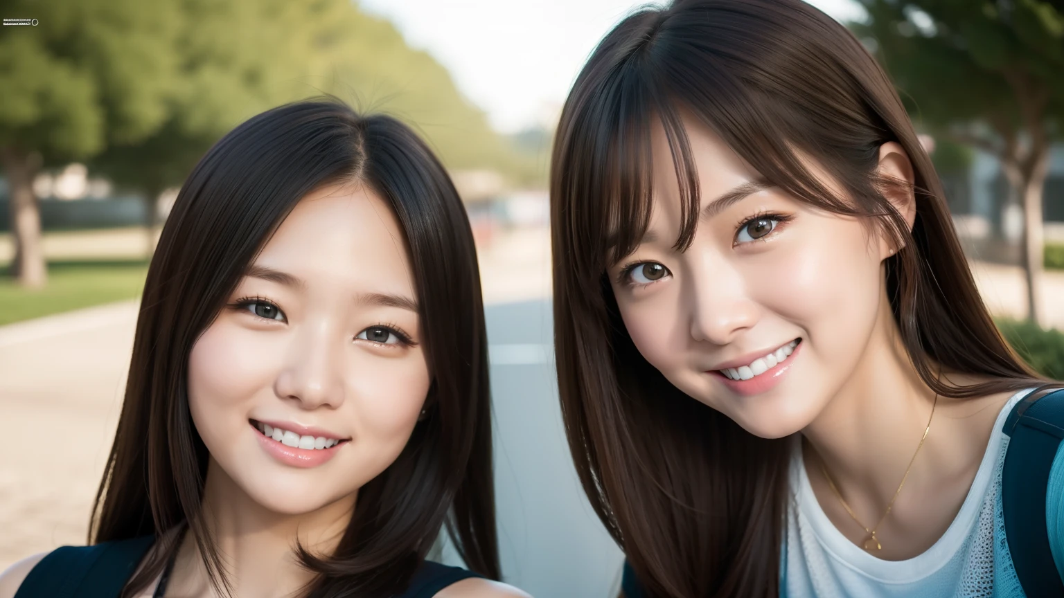 Enhanced dynamic perspective,Cute cute two beautiful girls,Look at me and smile,simple backgound,Works of masters,high quarity,4K resolution,super-fine,acurate,Cinematic lighting,2 cool men