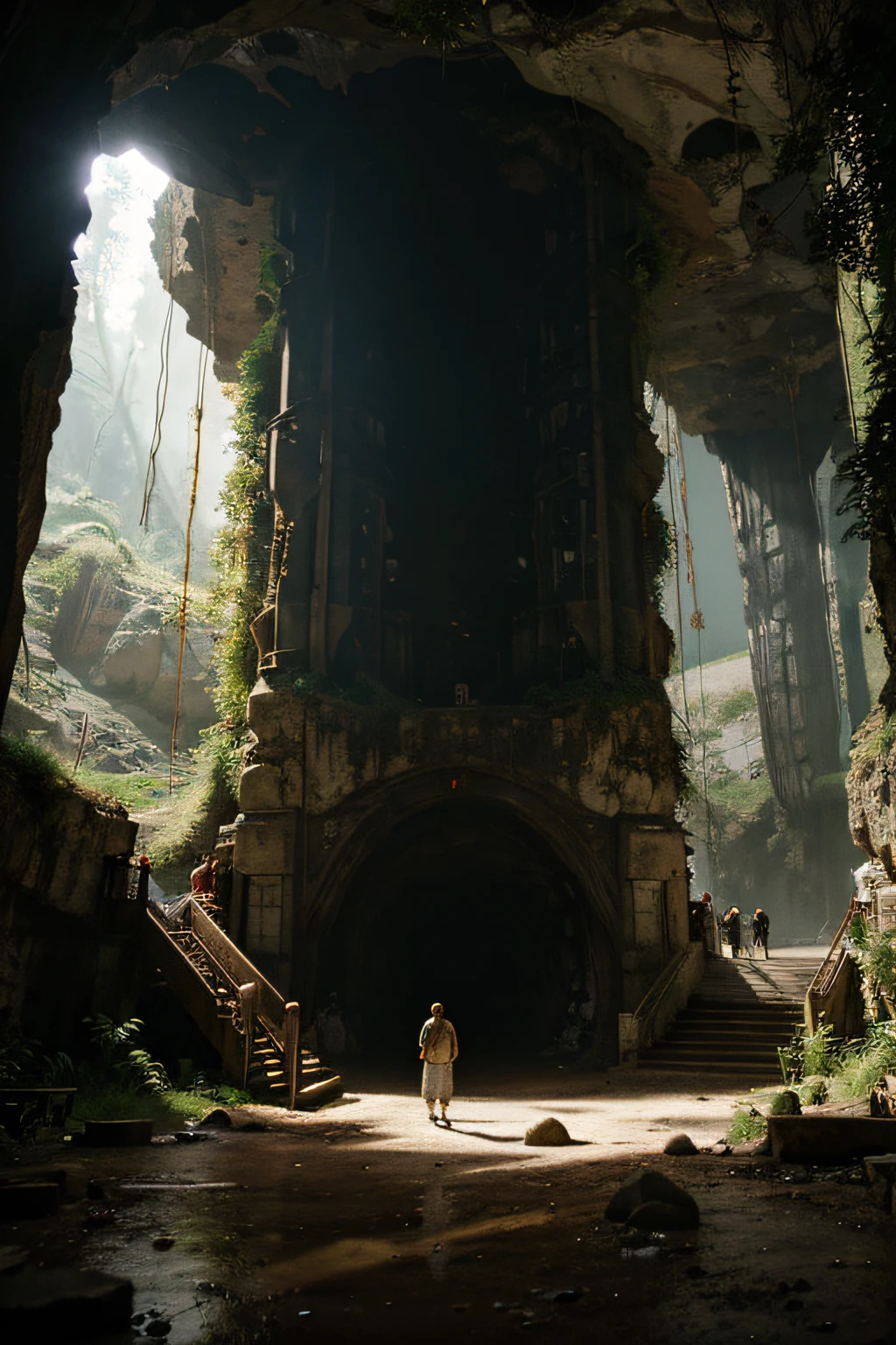 Game setting: game scenes，Realism, 废墟, a plant, Underground, speleothems, steins, Middle Ages，Light effect